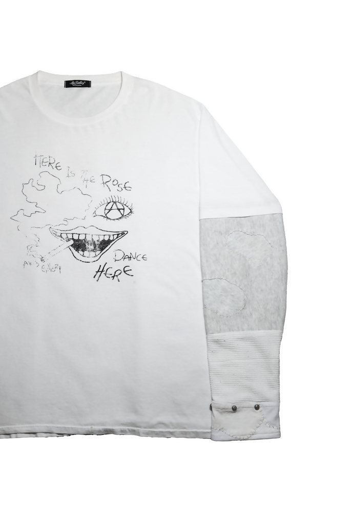 "Dance Here" Reconstructed Layered Long-Sleeve T-Shirt (White)