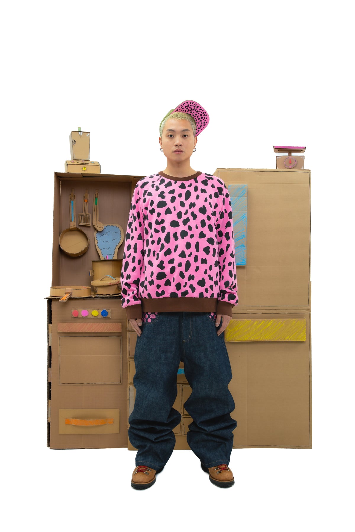 Reversible DWBI Crewneck - Brown/Pink