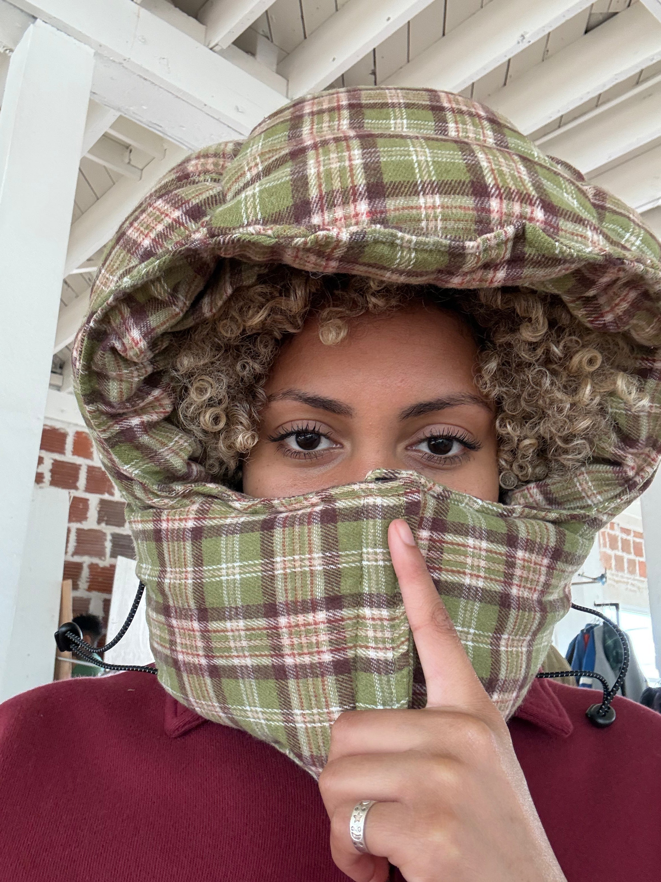 filthy® plaid puffer hood (blue)