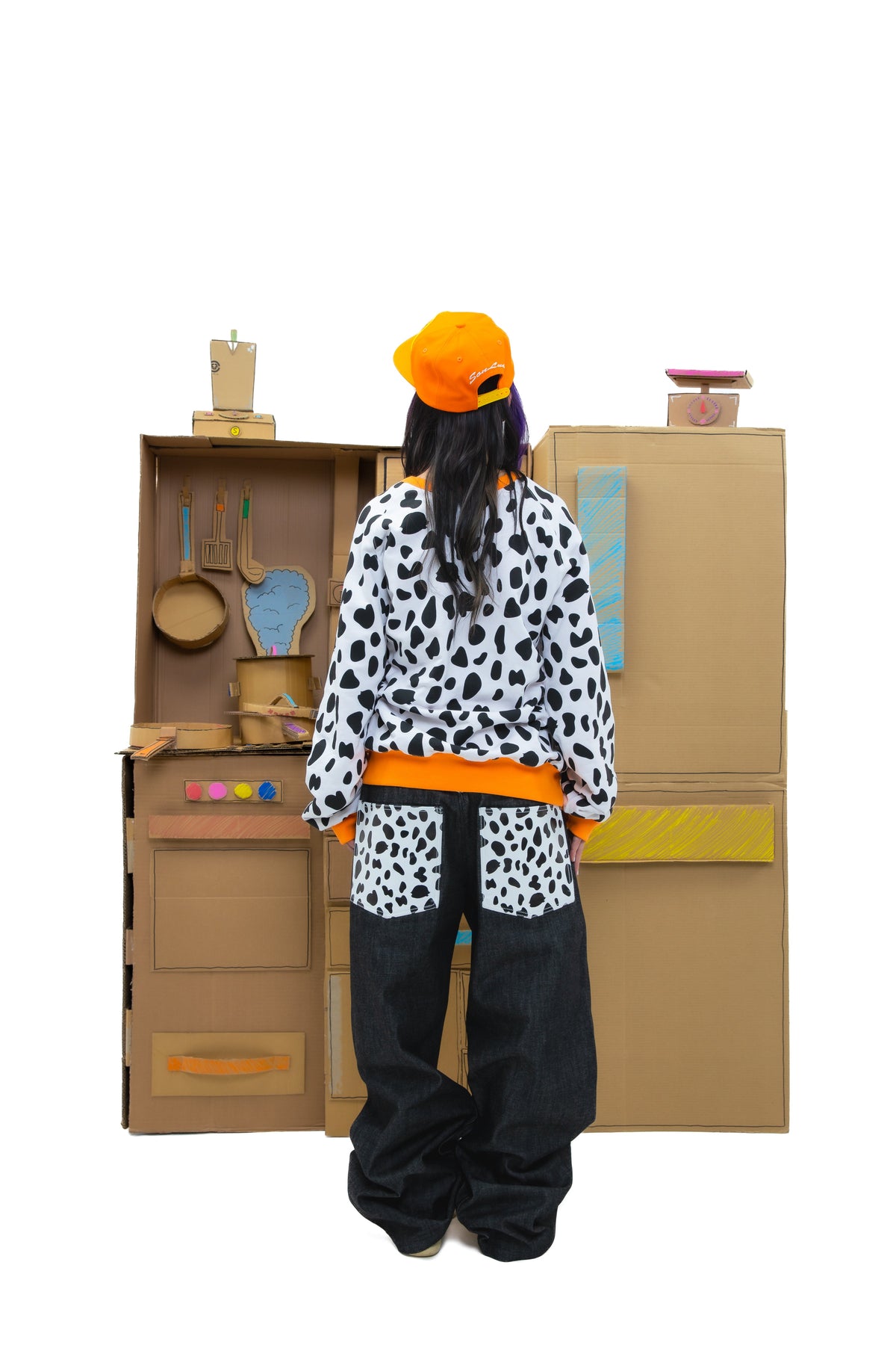 Reversible DWBI Crewneck - Orange/White