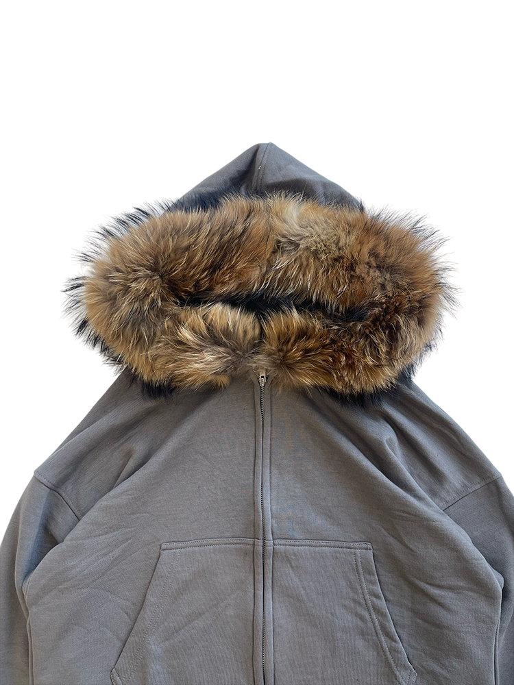 FUR HOODIE, CHARCOAL/BROWN