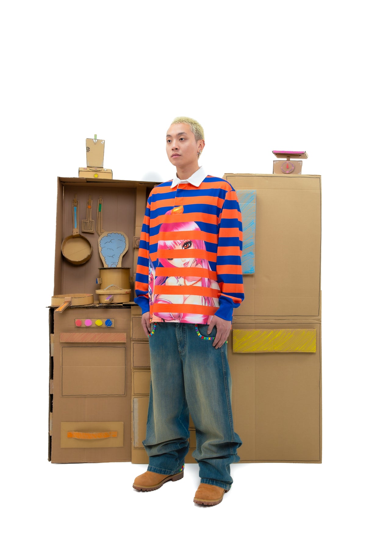 Yumi Striped LS Polo - Orange/Blue