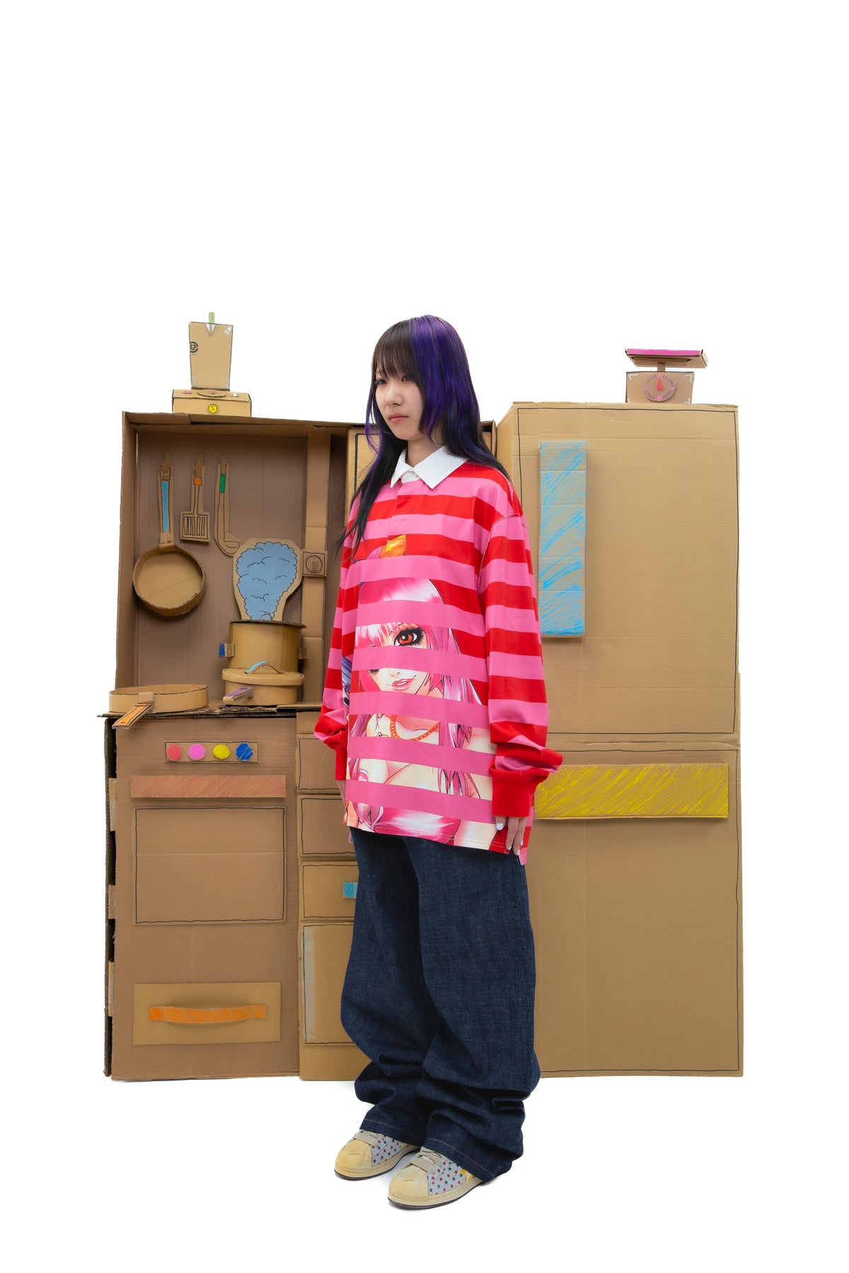Yumi Striped LS Polo - Pink/Red