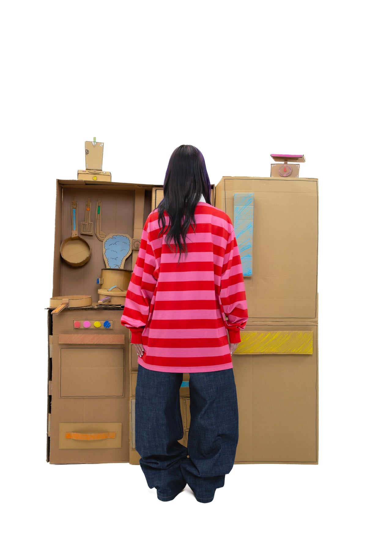 Yumi Striped LS Polo - Pink/Red