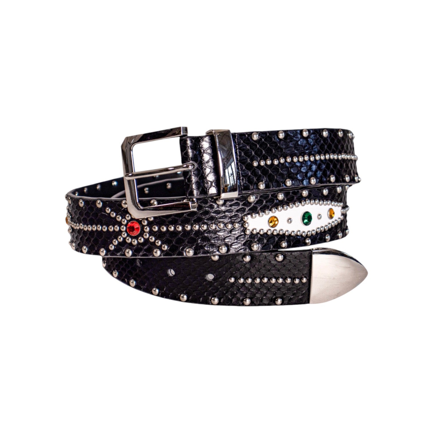 STUDDED SNAKESKIN BELT IN BLACK