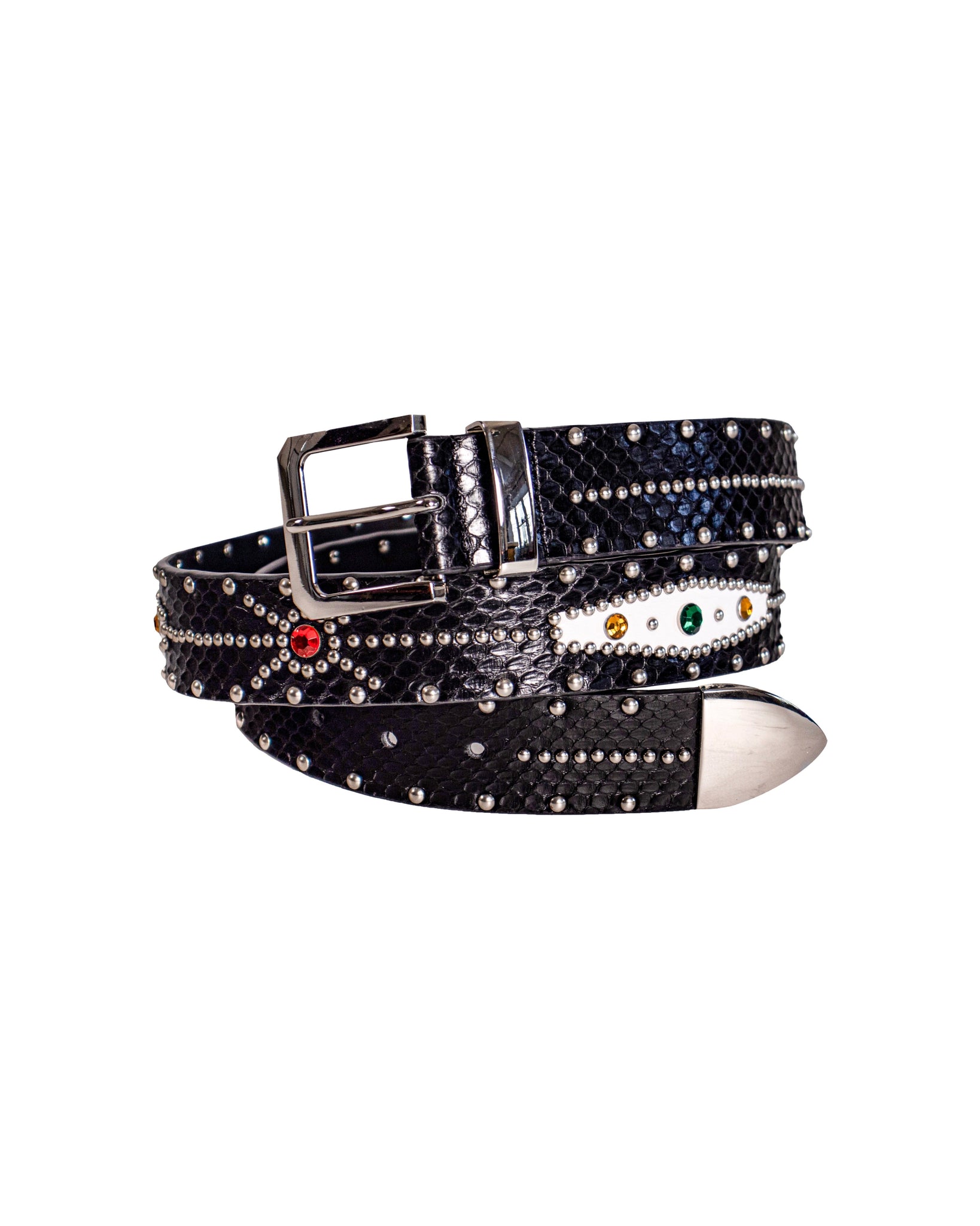 STUDDED SNAKESKIN BELT IN BLACK