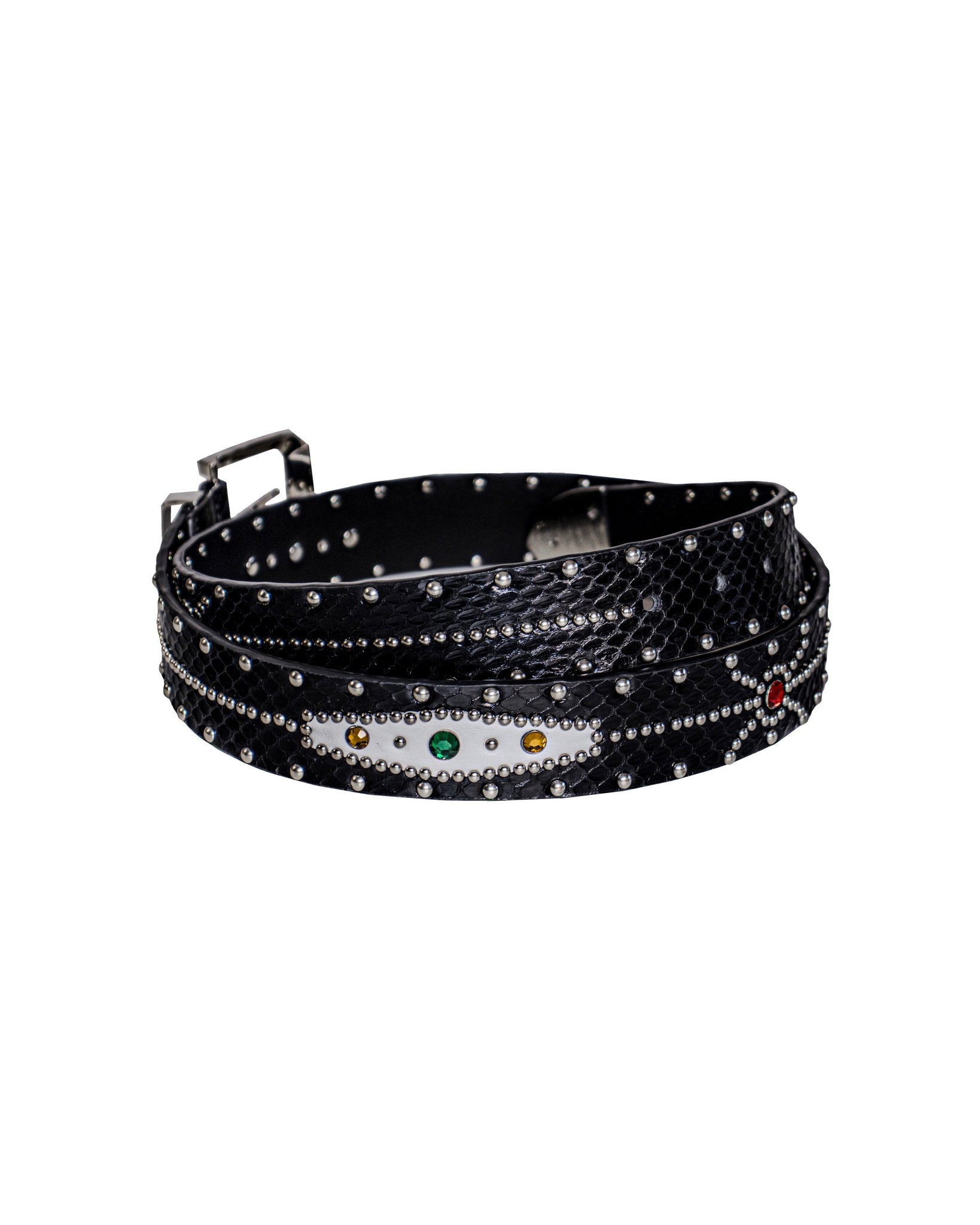 STUDDED SNAKESKIN BELT IN BLACK