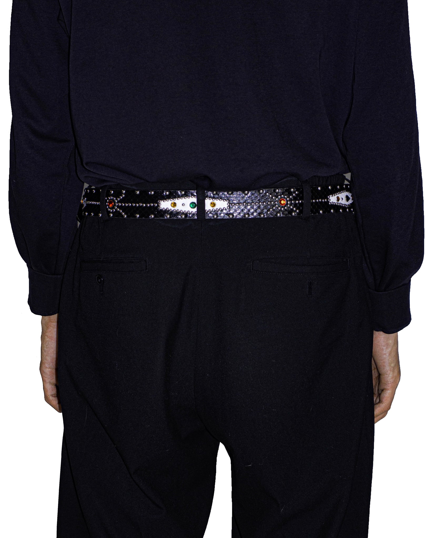 STUDDED SNAKESKIN BELT IN BLACK