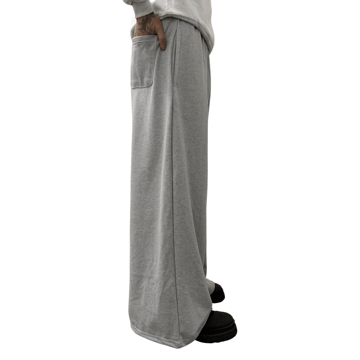 WIDE LEG SWEATS, HEATHER GREY