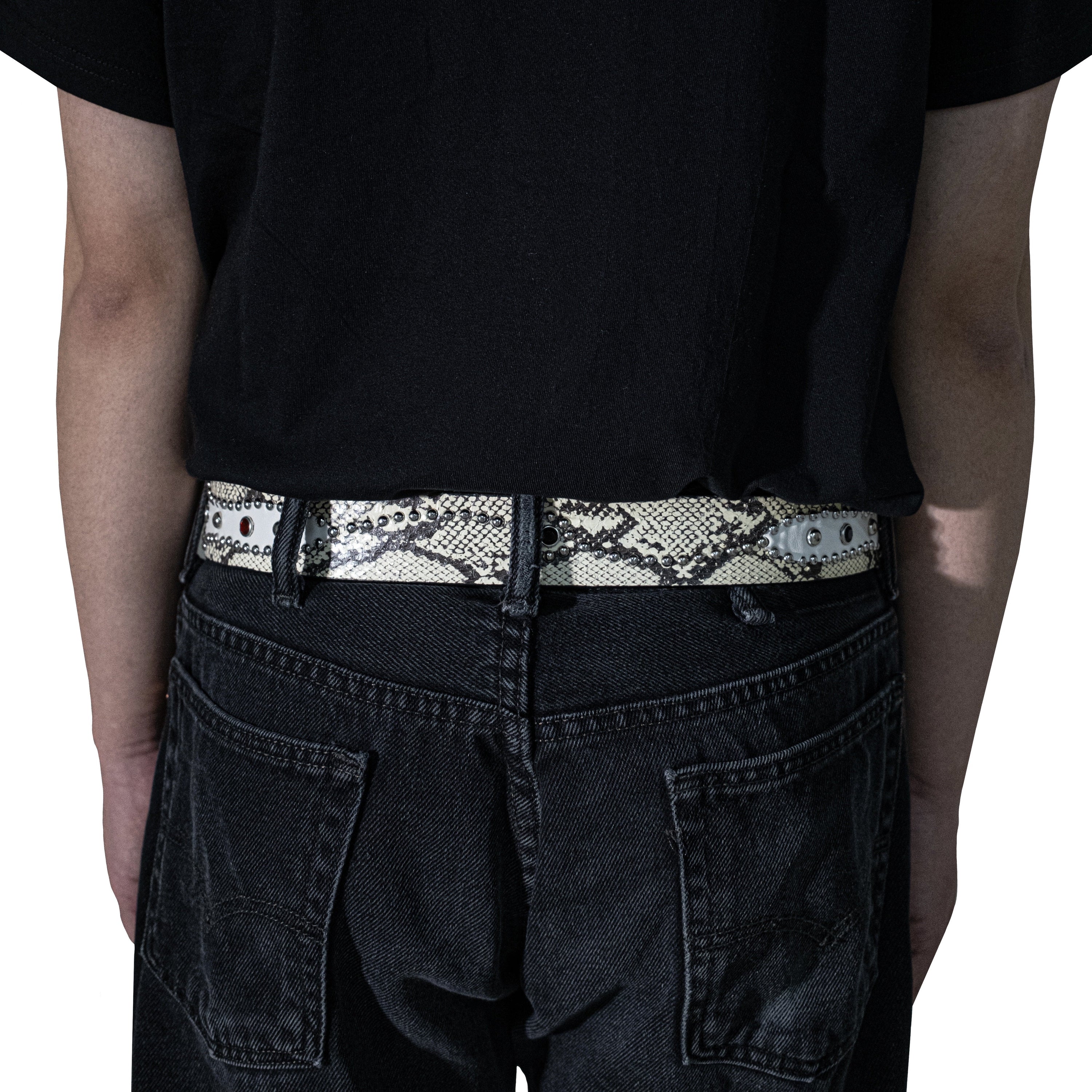 STUDDED SNAKESKIN BELT IN WHITE