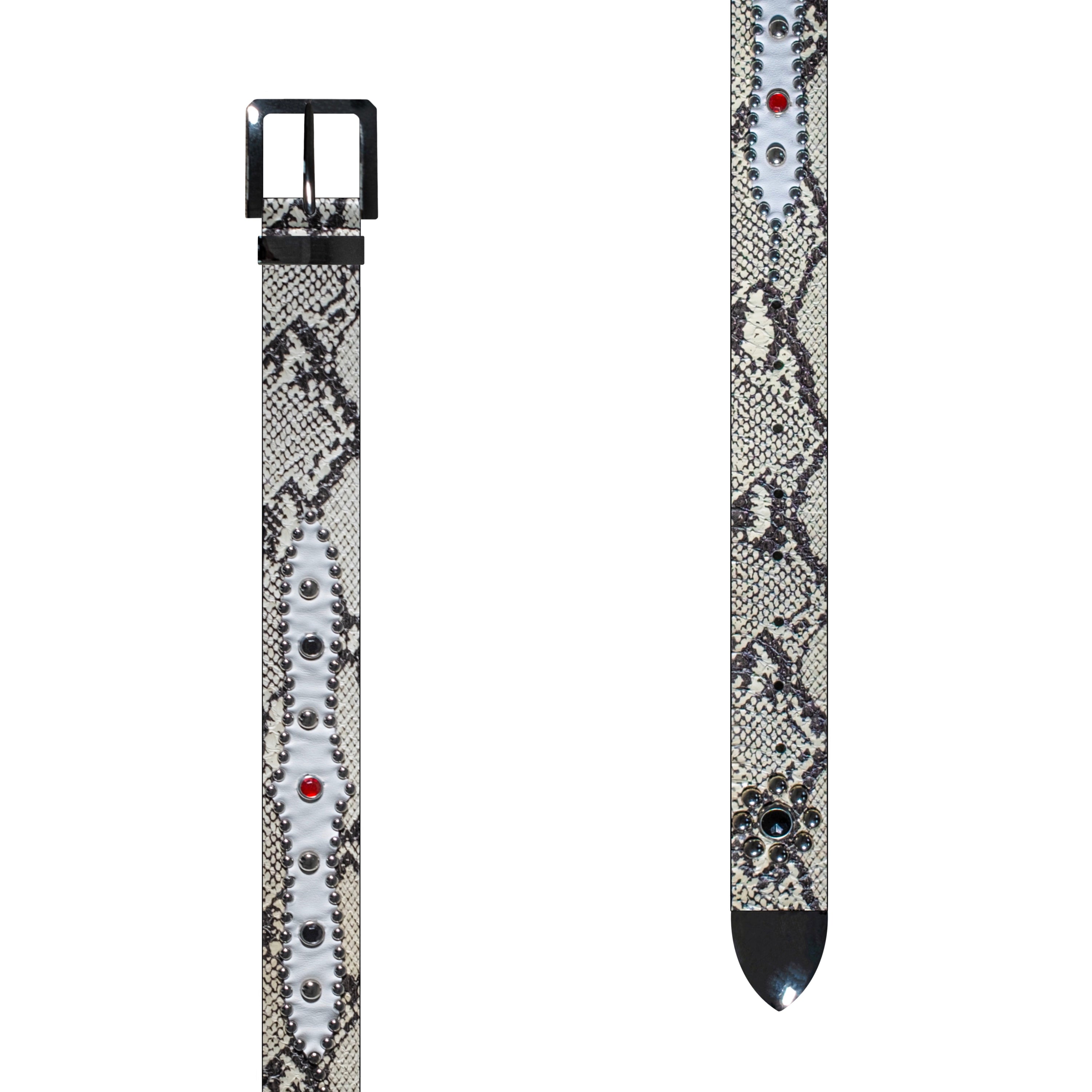 STUDDED SNAKESKIN BELT IN WHITE