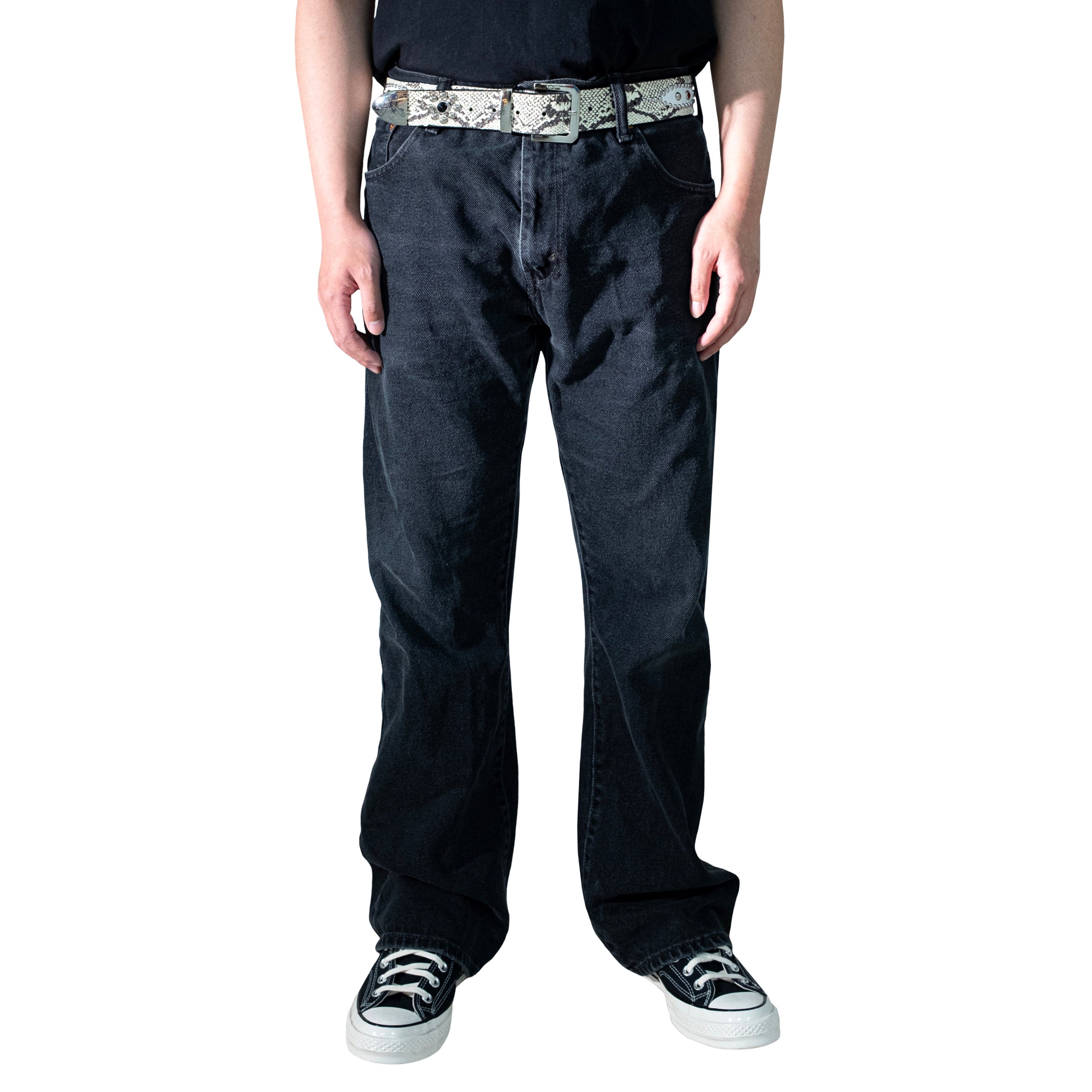 STUDDED SNAKESKIN BELT IN WHITE