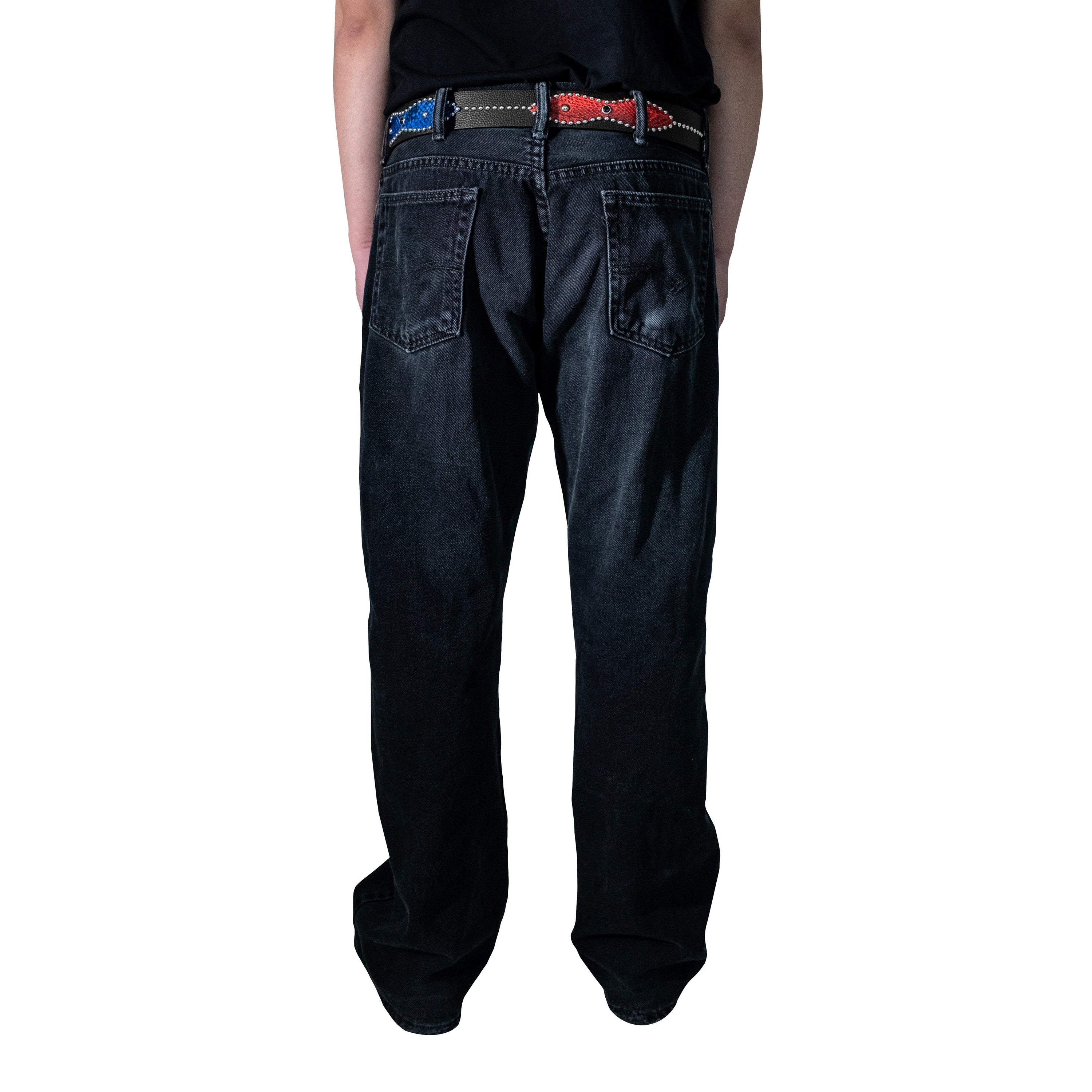 STUDDED LEATHER BELT IN BLACK