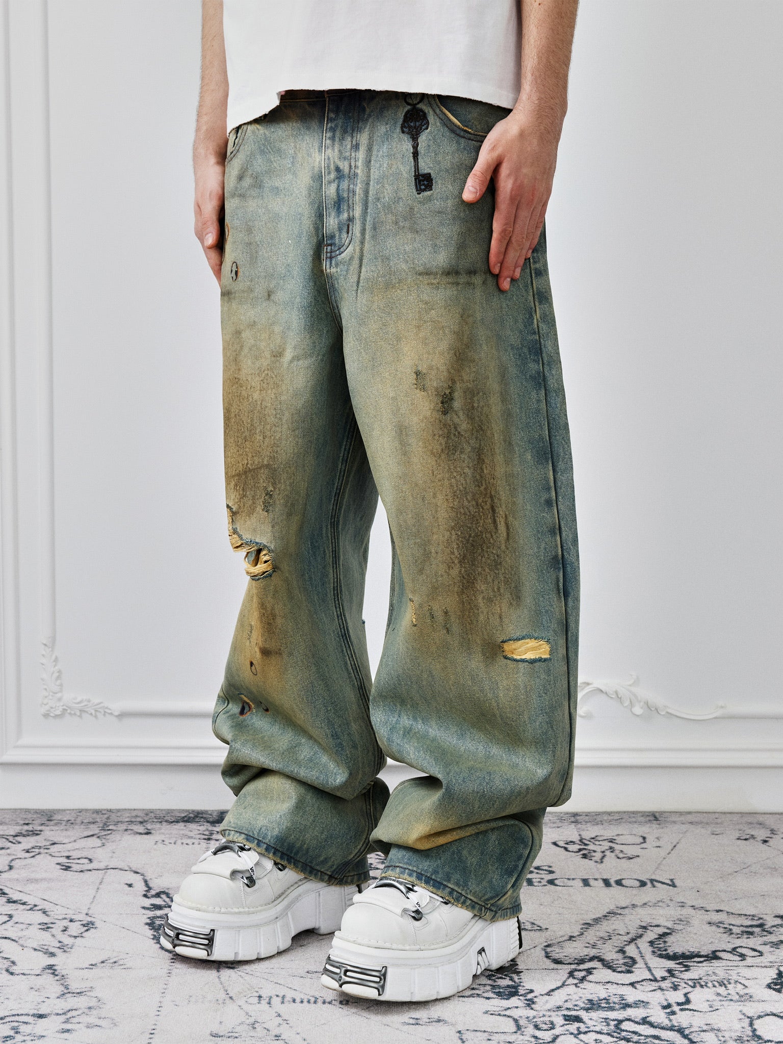 パンツ NO MASS PROD WAXED DENIM BAGGY SHORTS Y2K Manufacturer Custom Streetwear Baggy Waxed Denim Jeans
