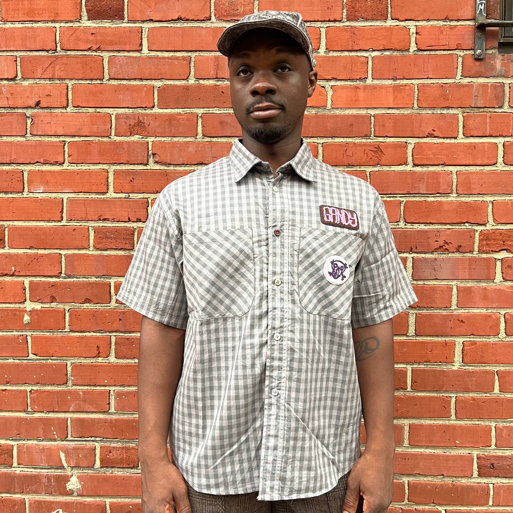 Short Sleeve Mechanics Shirt (Gandy) - Black Tea & Rust Dyed Cotton Gingham