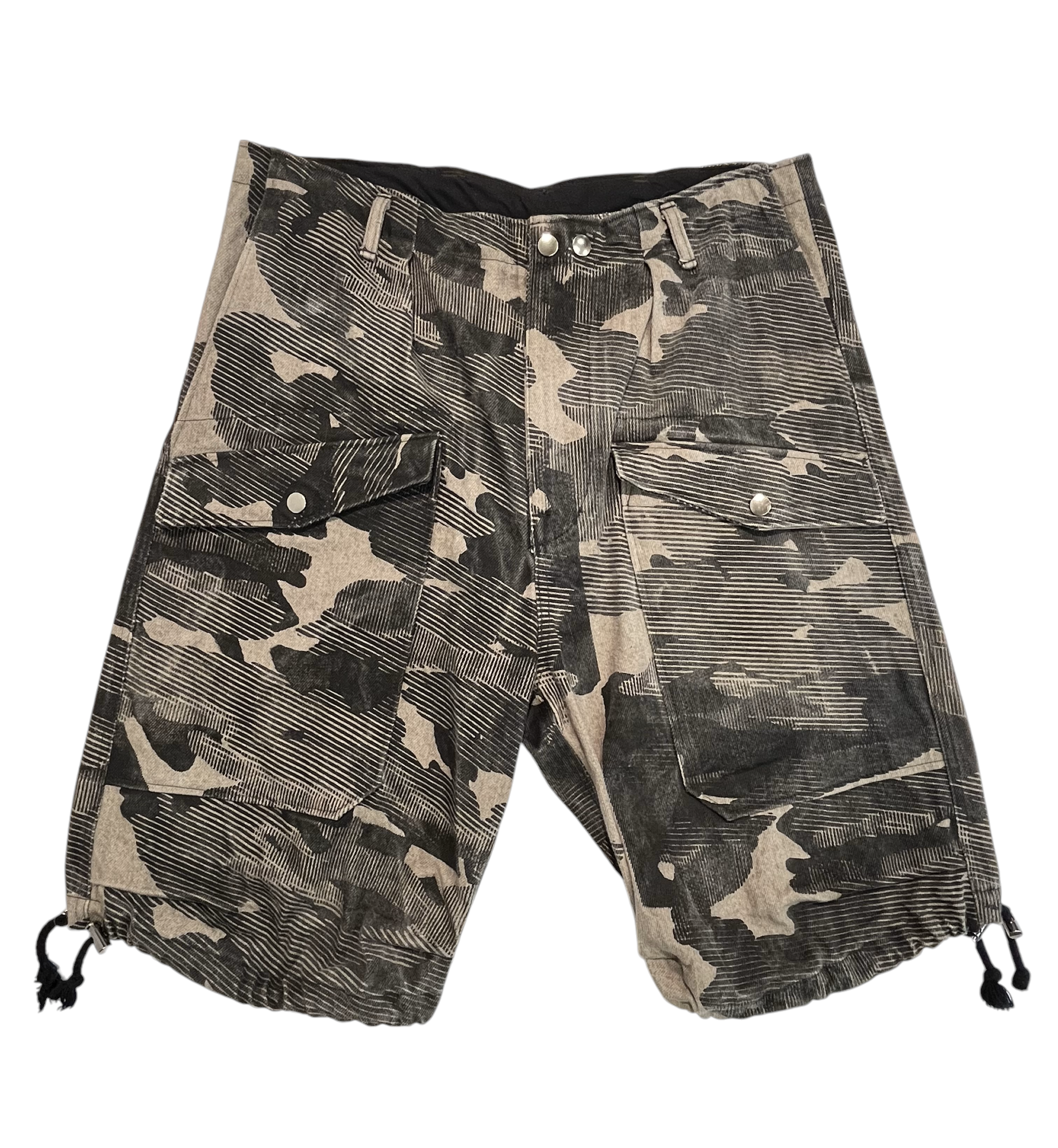 Denim Utility Cargo Shorts - Mapped Mono Print Camo