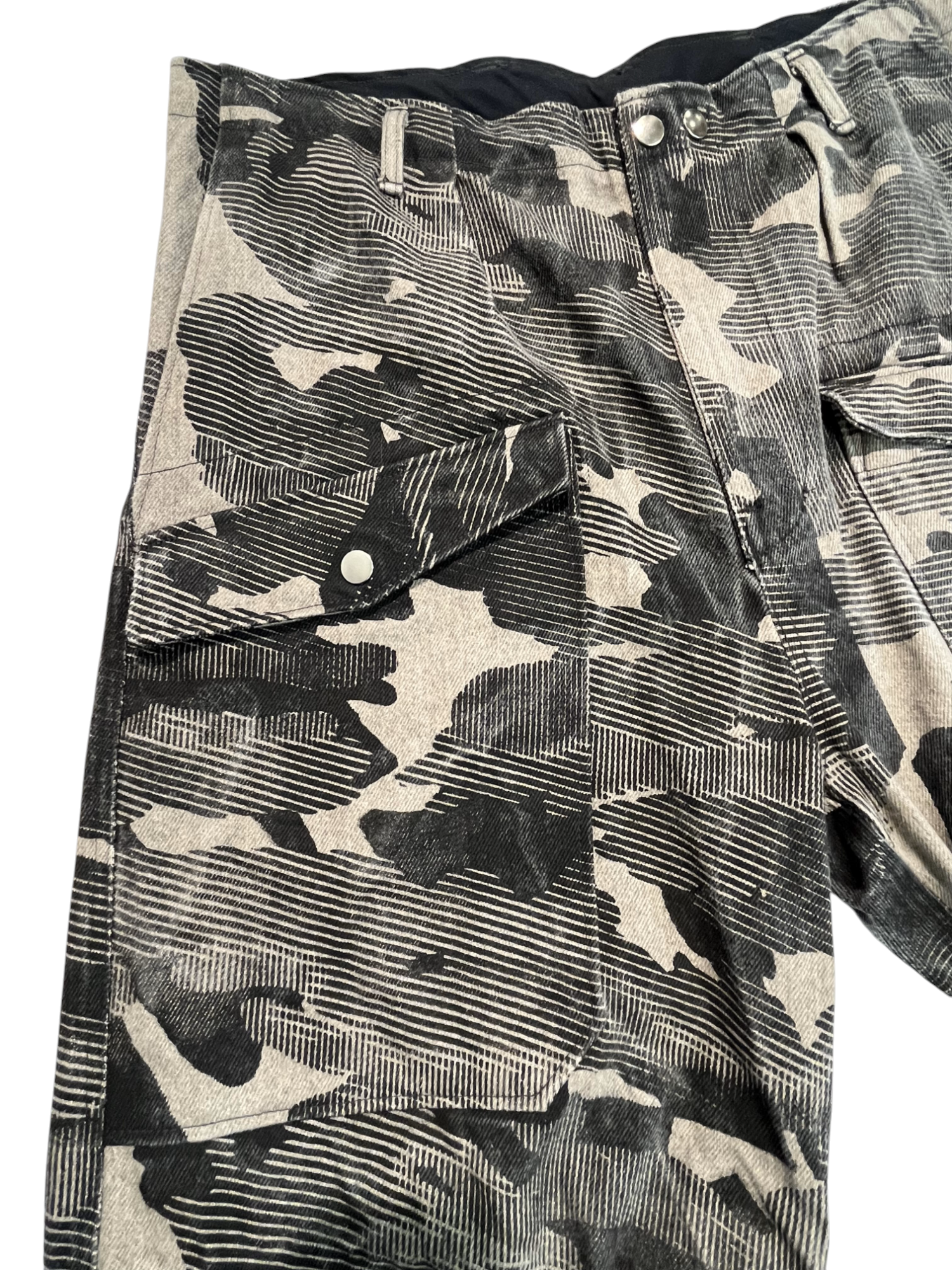 Denim Utility Cargo Shorts - Mapped Mono Print Camo