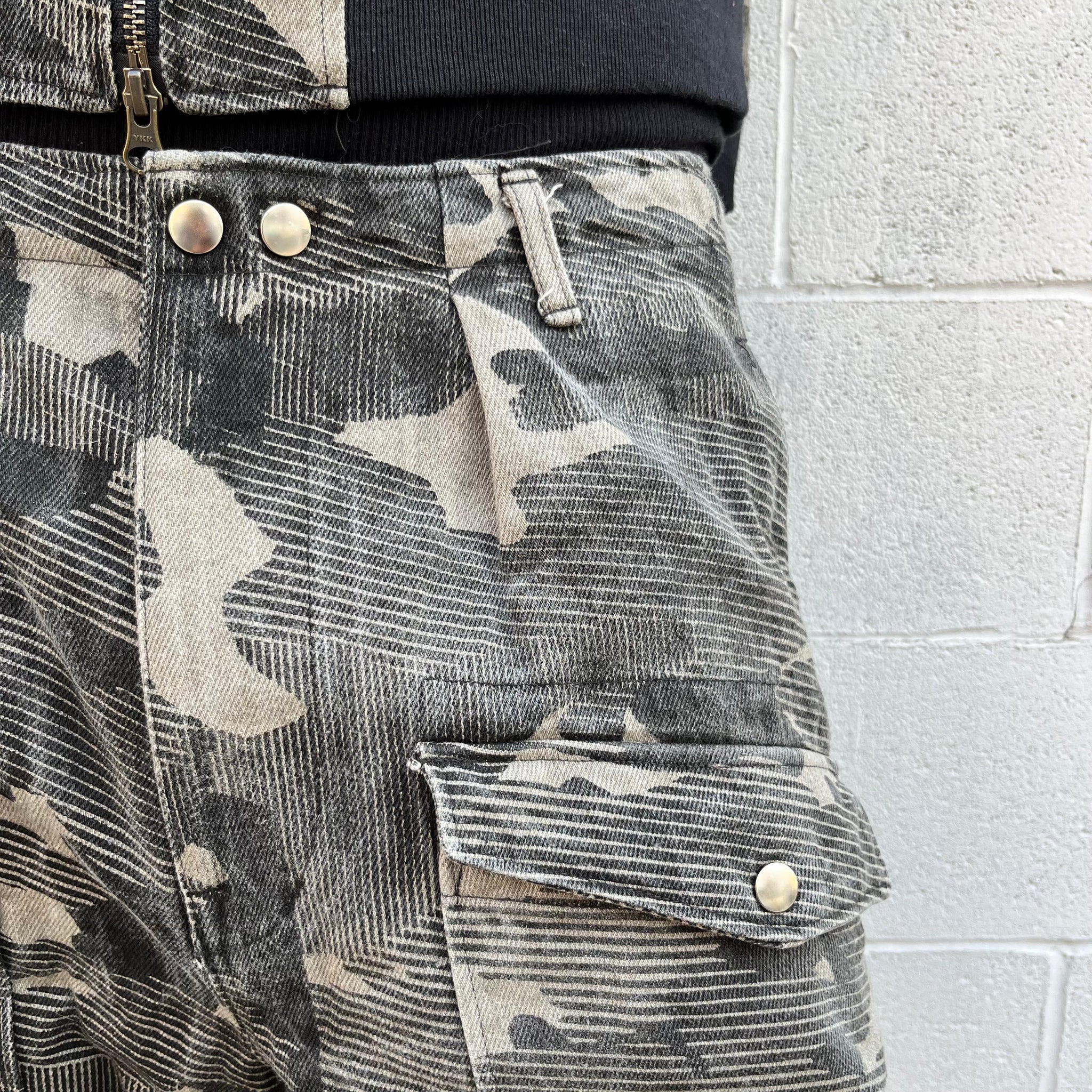 Denim Utility Cargo Shorts - Mapped Mono Print Camo