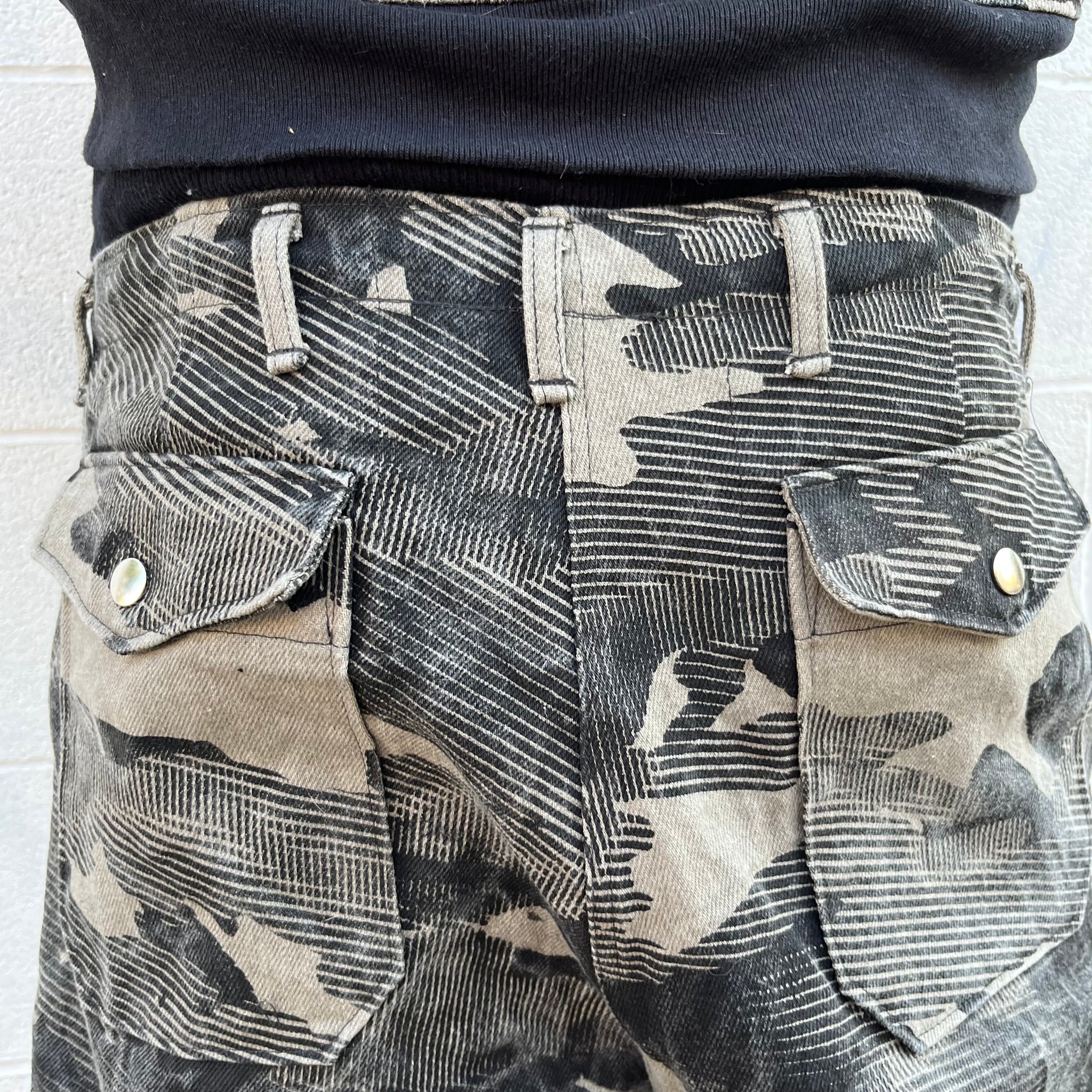 Denim Utility Cargo Shorts - Mapped Mono Print Camo