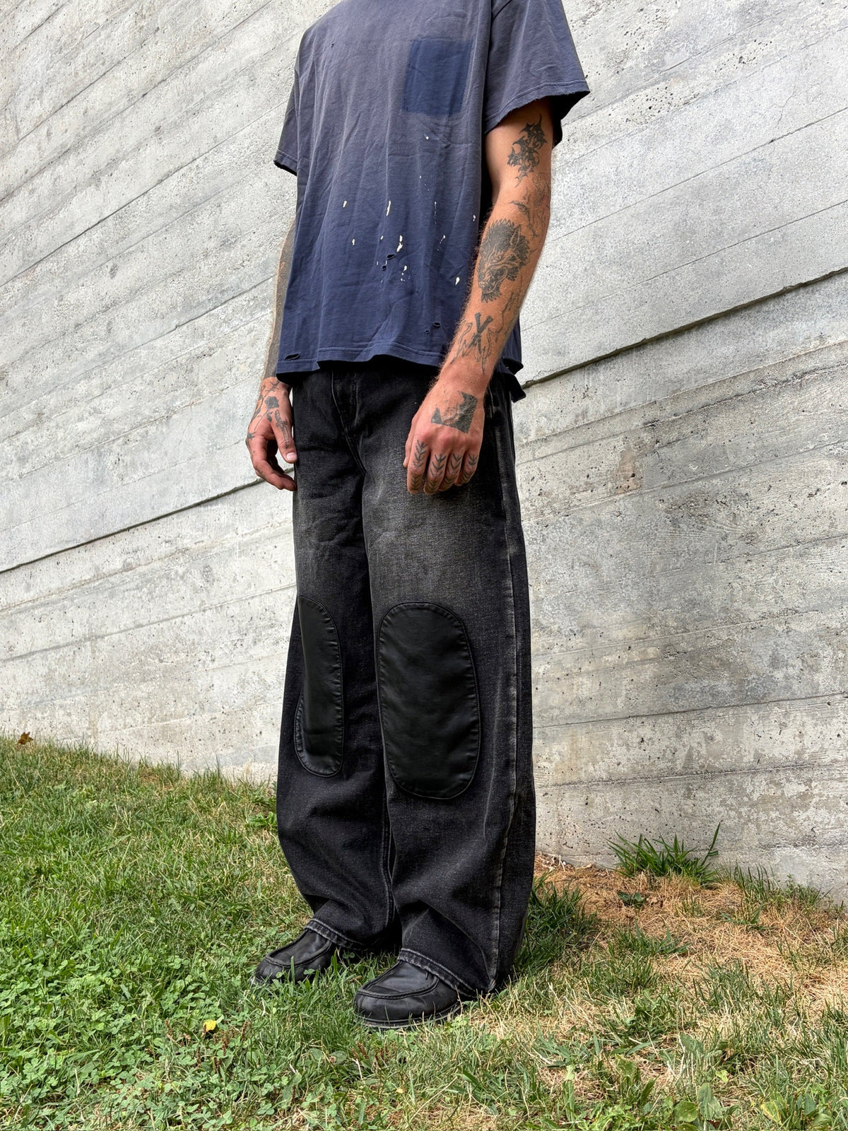 MOSES - Genuine Leather Knee Pad Denim
