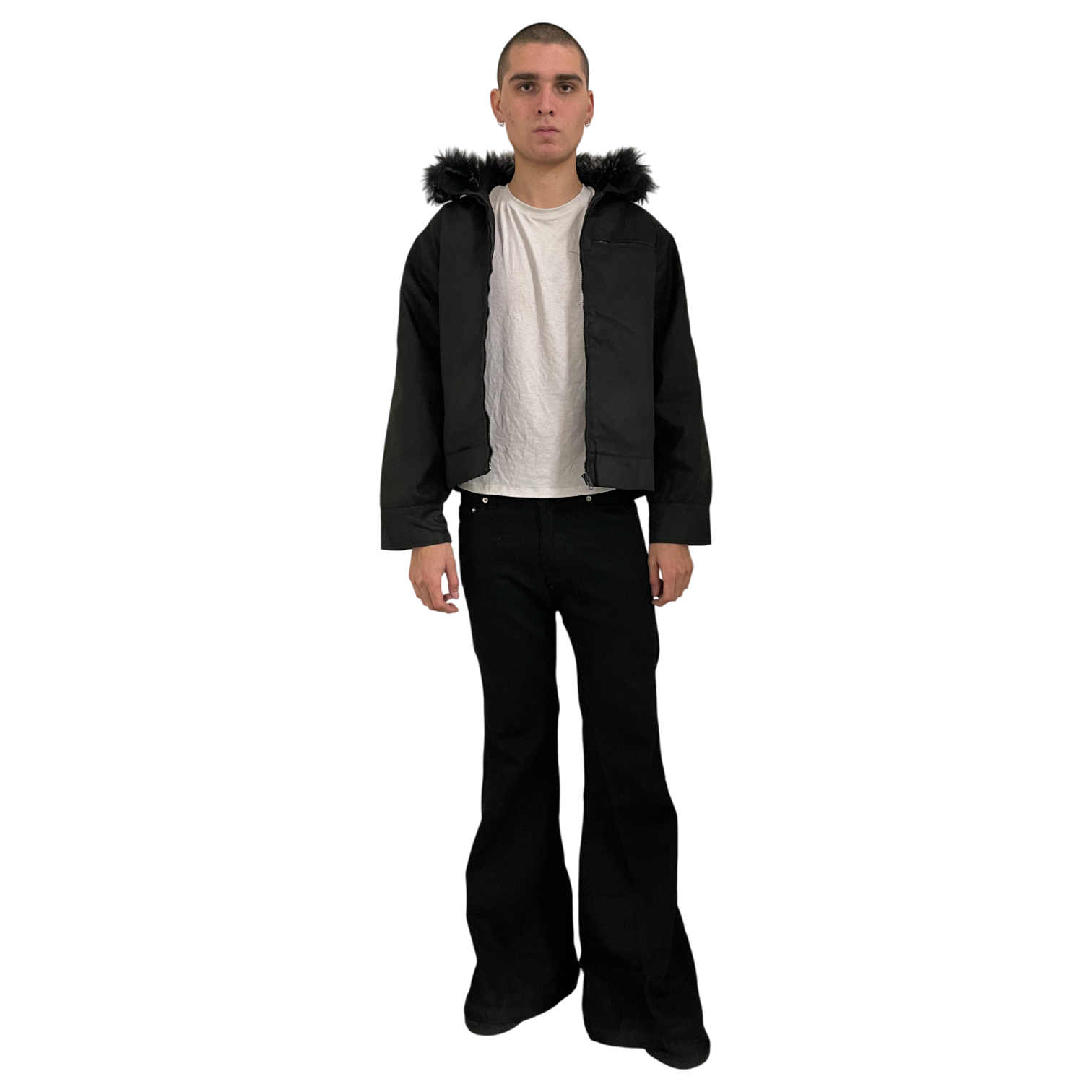 FUR CANVAS JACKET, BLACK