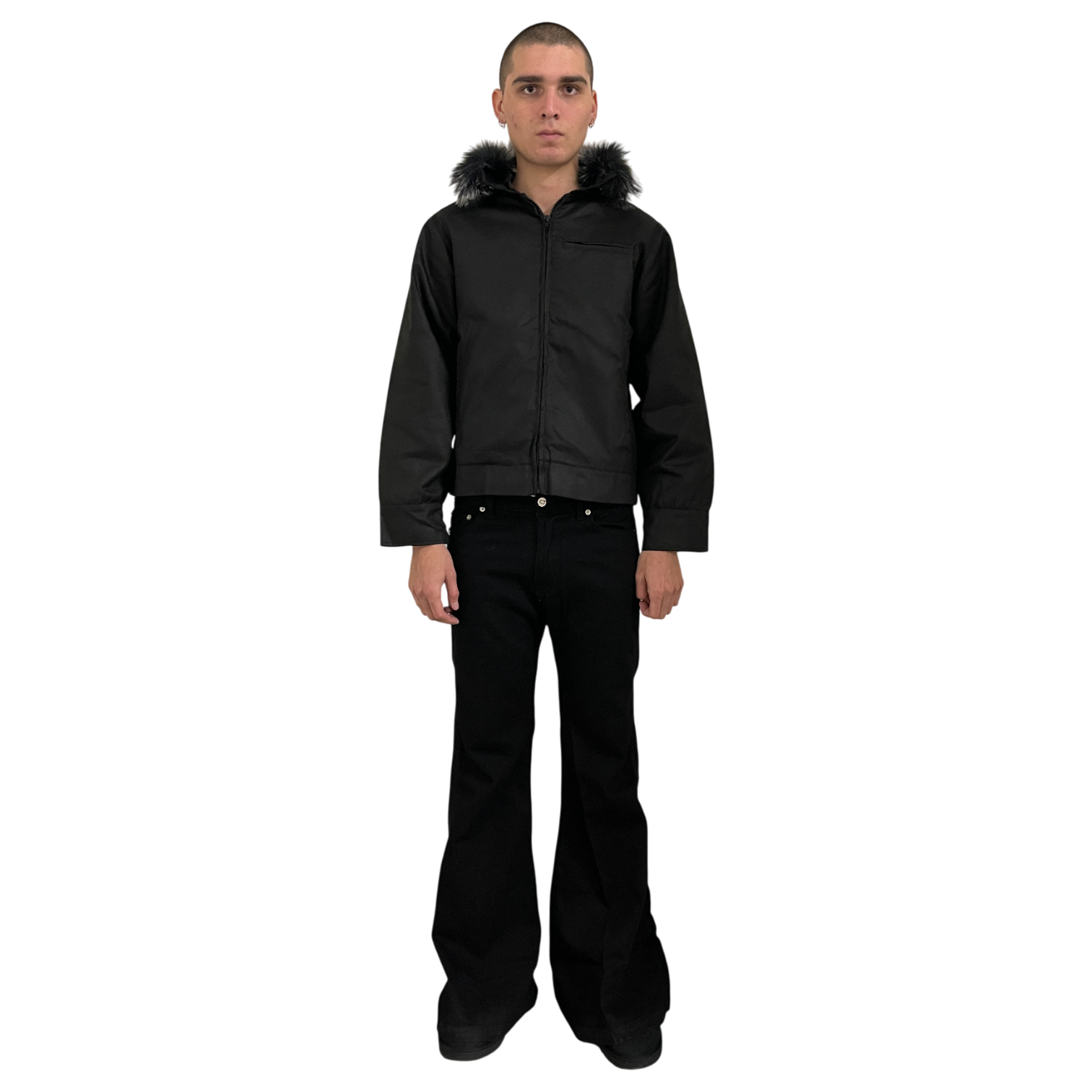 FUR CANVAS JACKET, BLACK