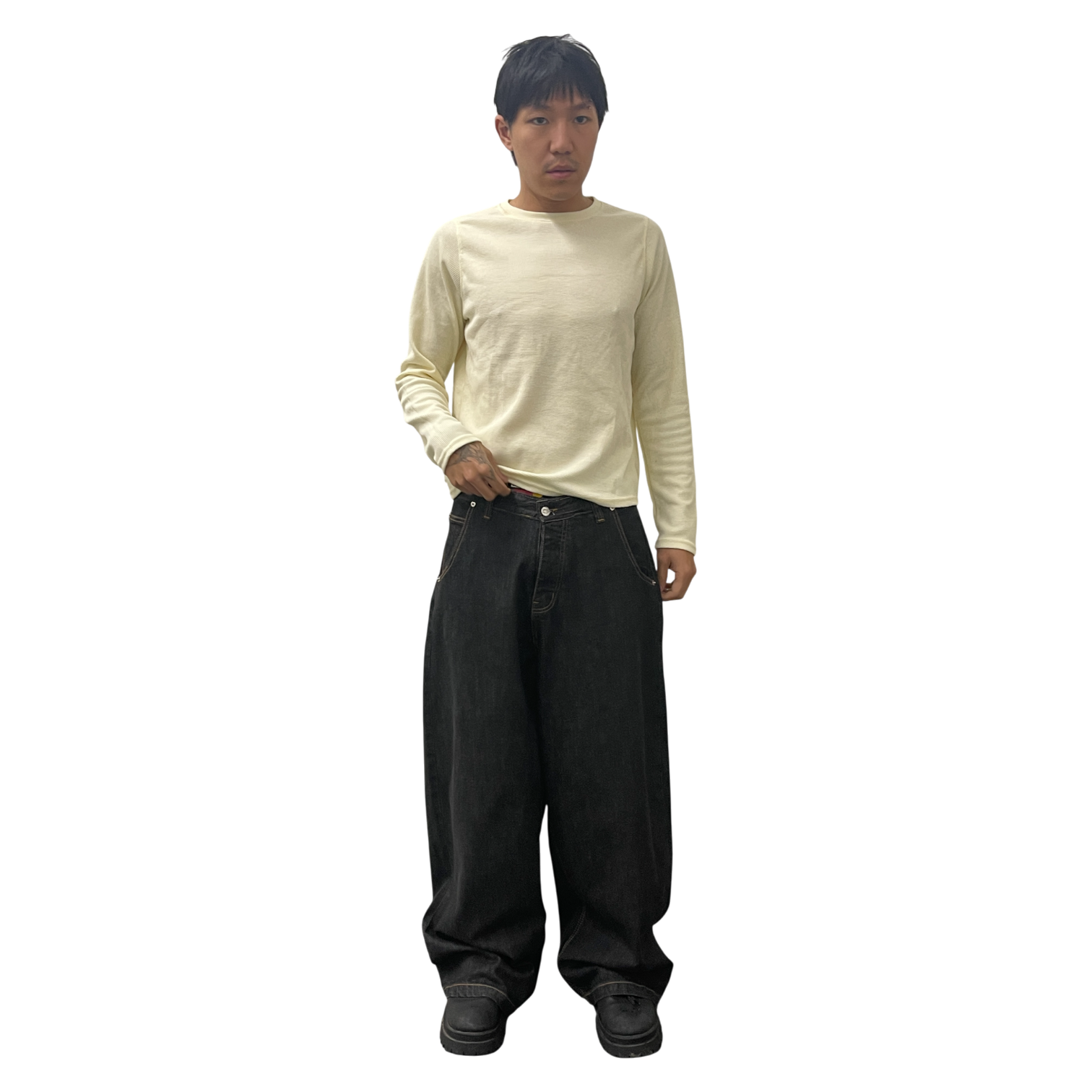 WIDE LEG SELVEDGE, DARK INDIGO/ORANGE STITCH