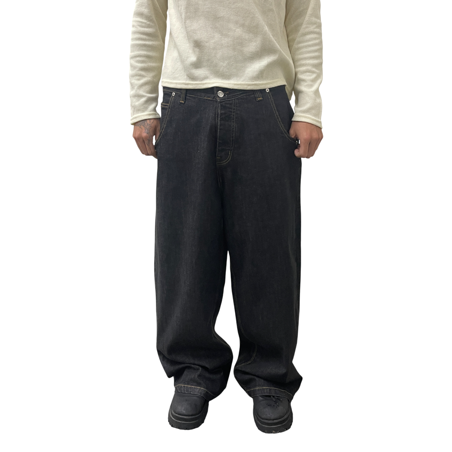 WIDE LEG SELVEDGE, DARK INDIGO/ORANGE STITCH