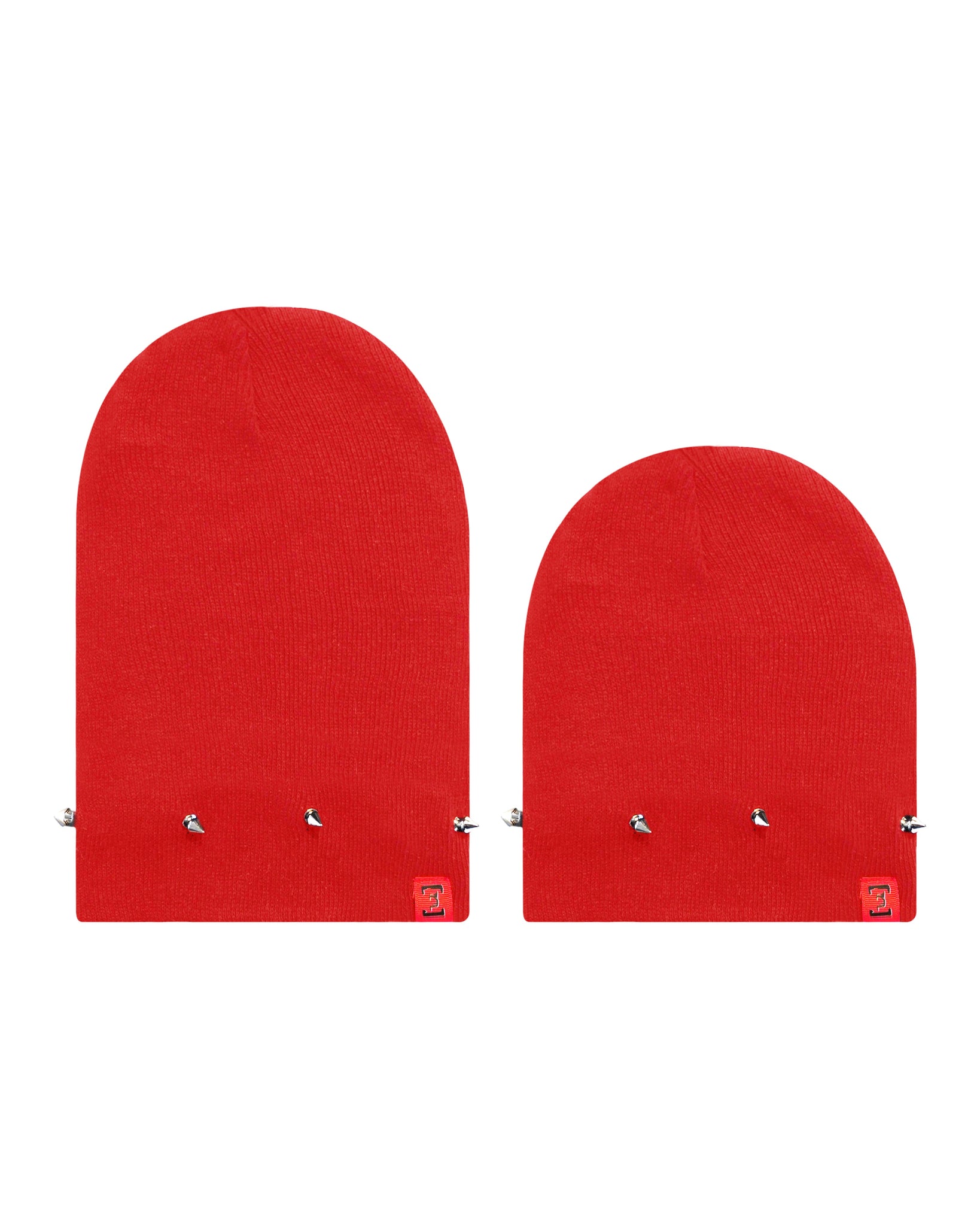 Short Spike Rib-Knit Beanie (Red)