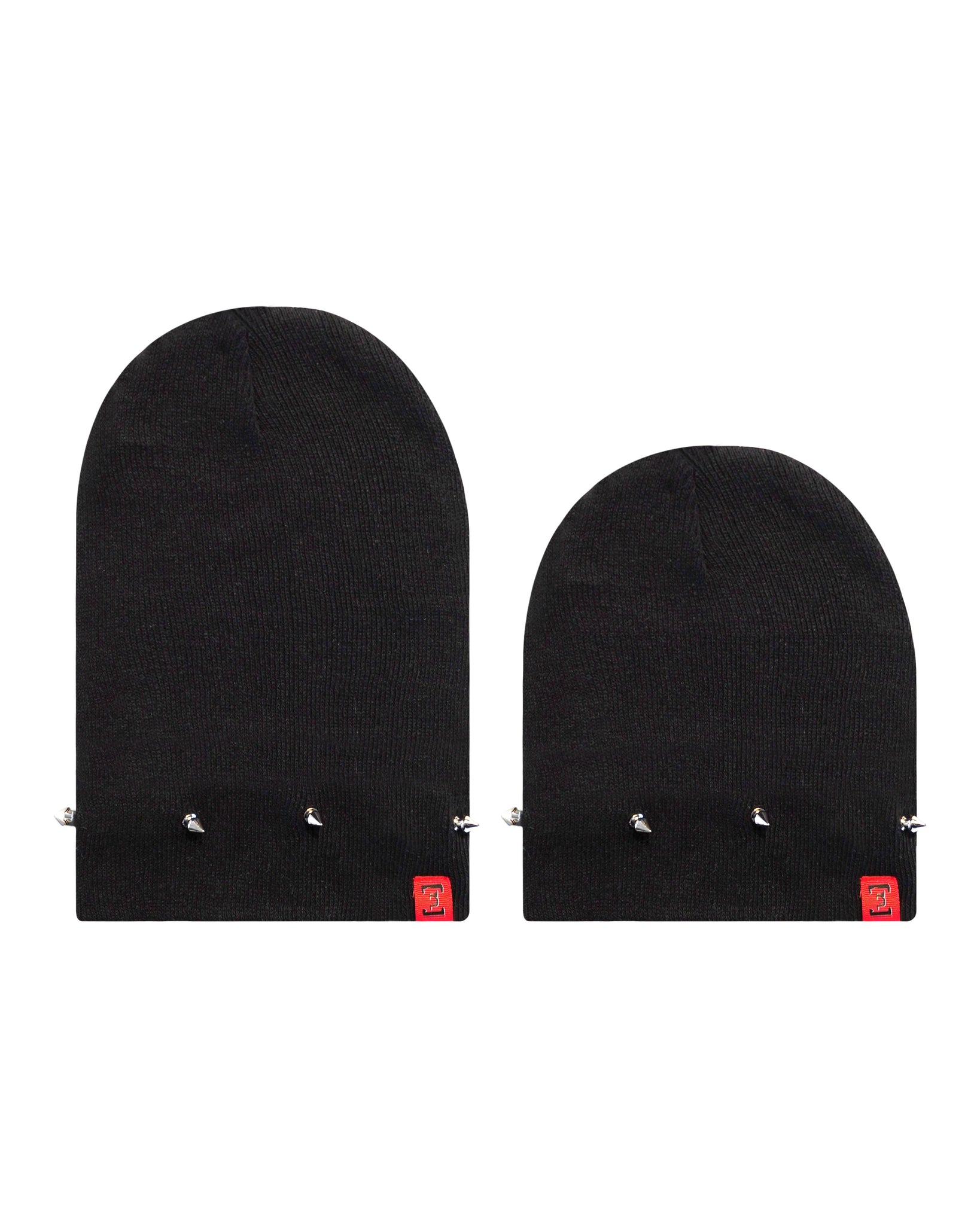 Short Spiked Rib-Knit Beanie (Black)