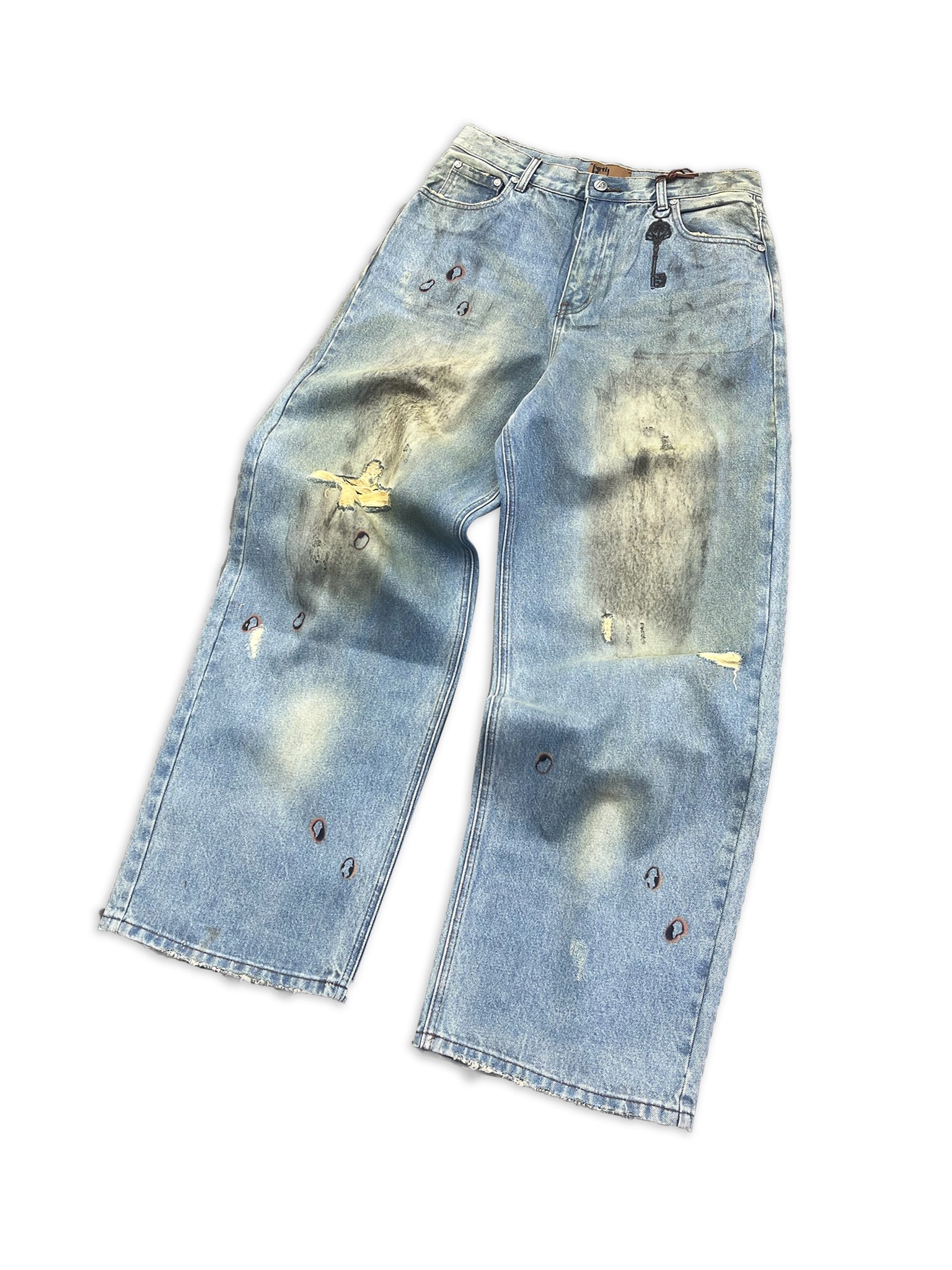 Dirty-Washed Brushing Wax Baggy Denim