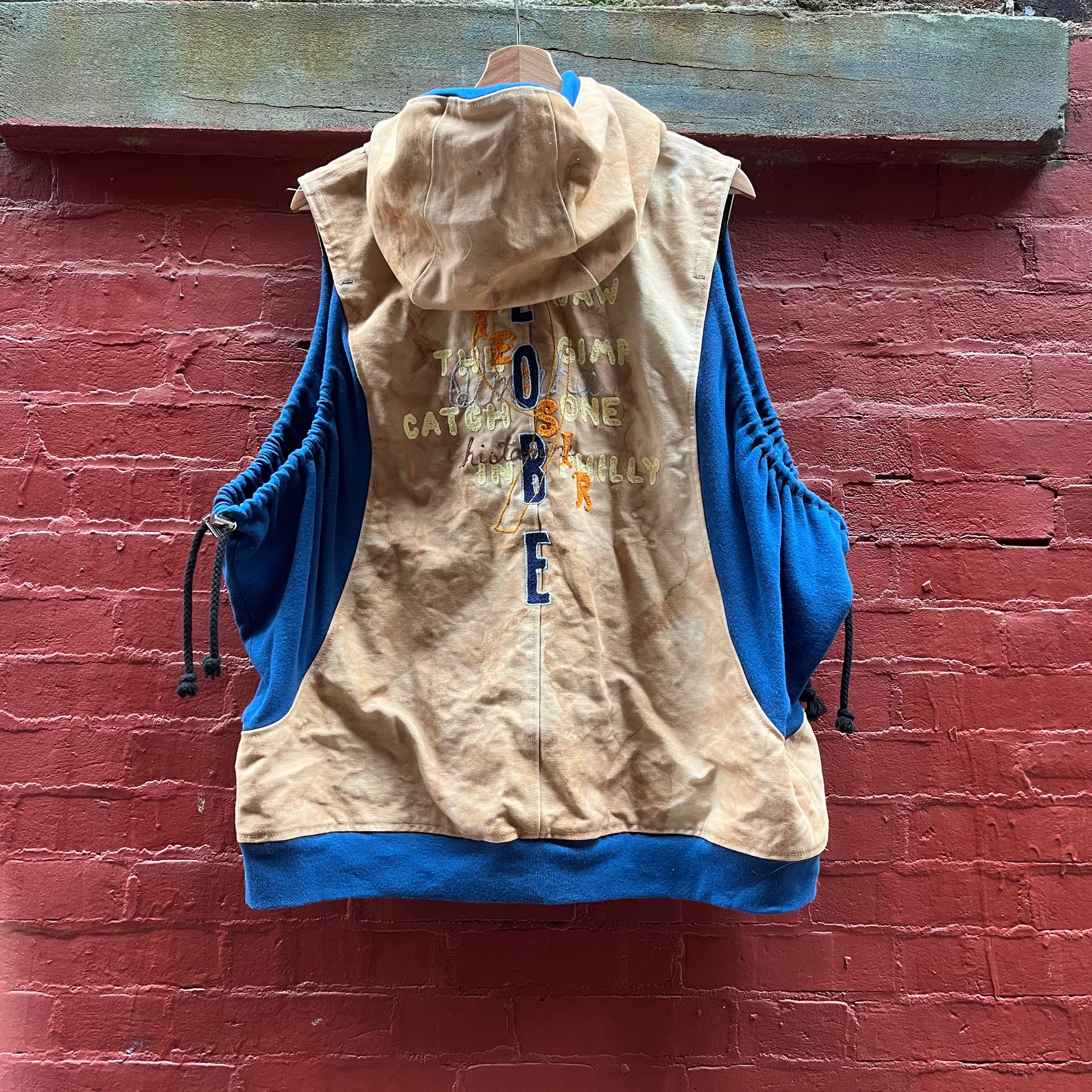 Synch Vest - Persimmon Canvas With Chainstitch Text Smear #2