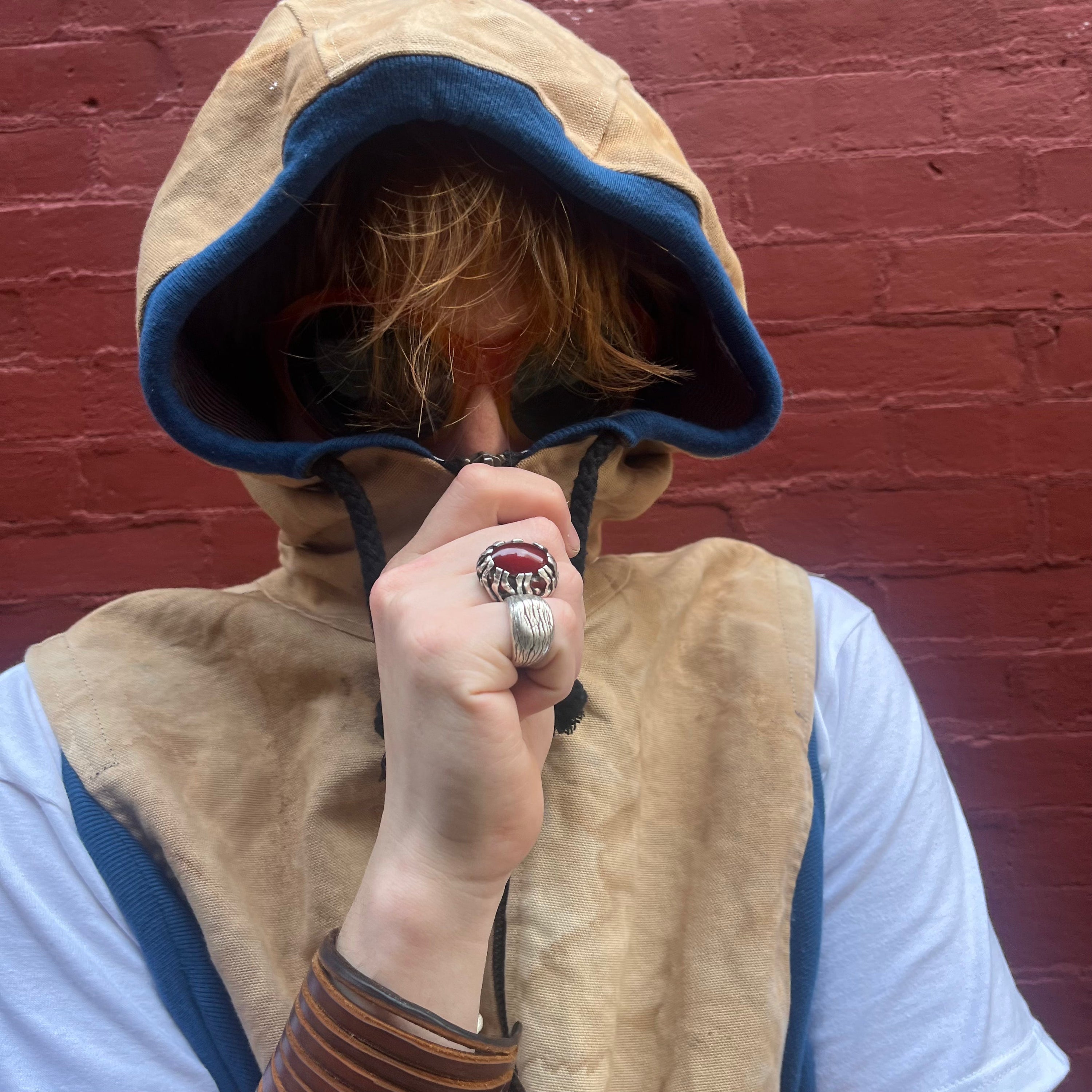 Synch Vest - Persimmon Canvas With Chainstitch Text Smear #2