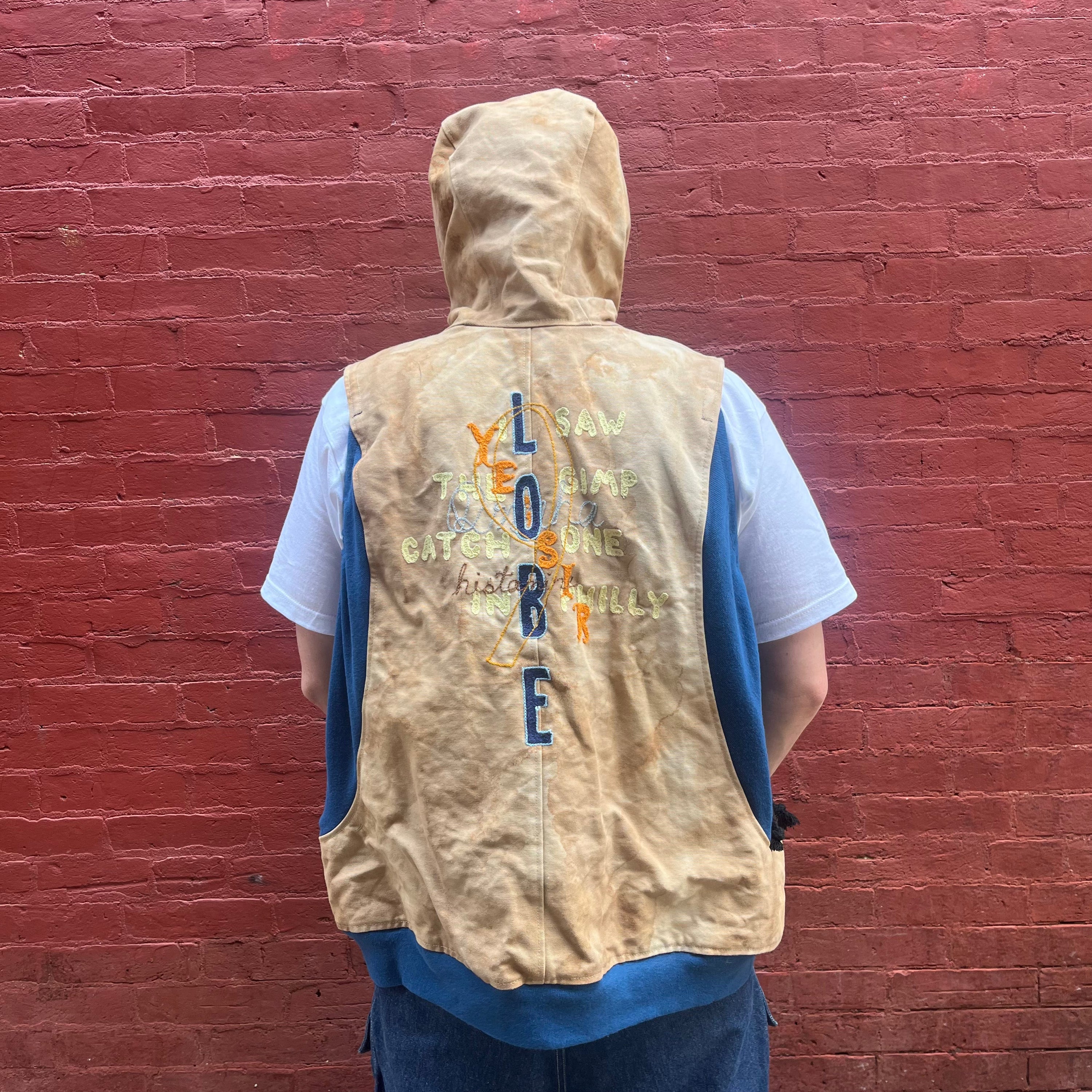 Synch Vest - Persimmon Canvas With Chainstitch Text Smear #2