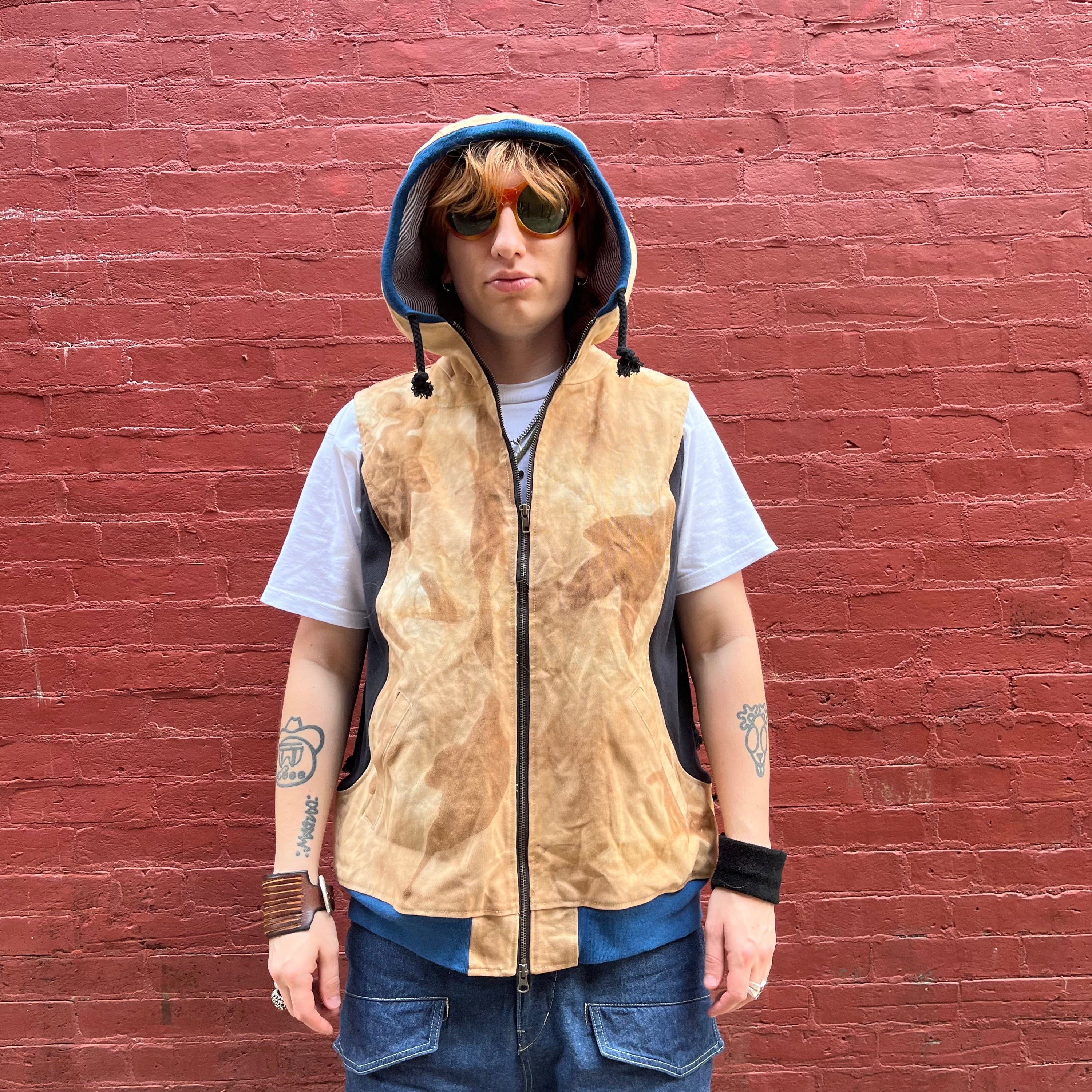 Synch Vest - Persimmon Canvas With Chainstitch Text Smear #1