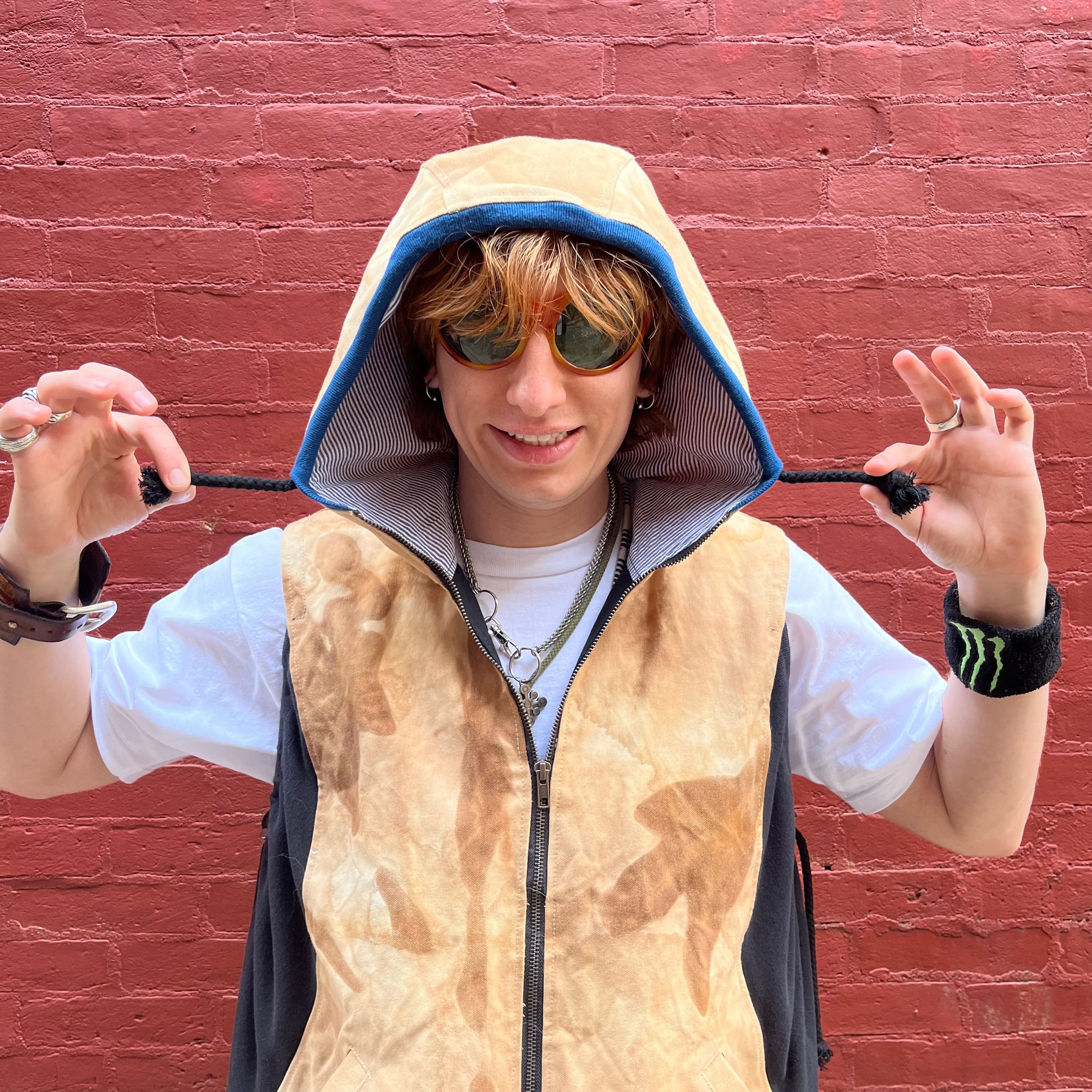 Synch Vest - Persimmon Canvas With Chainstitch Text Smear #1