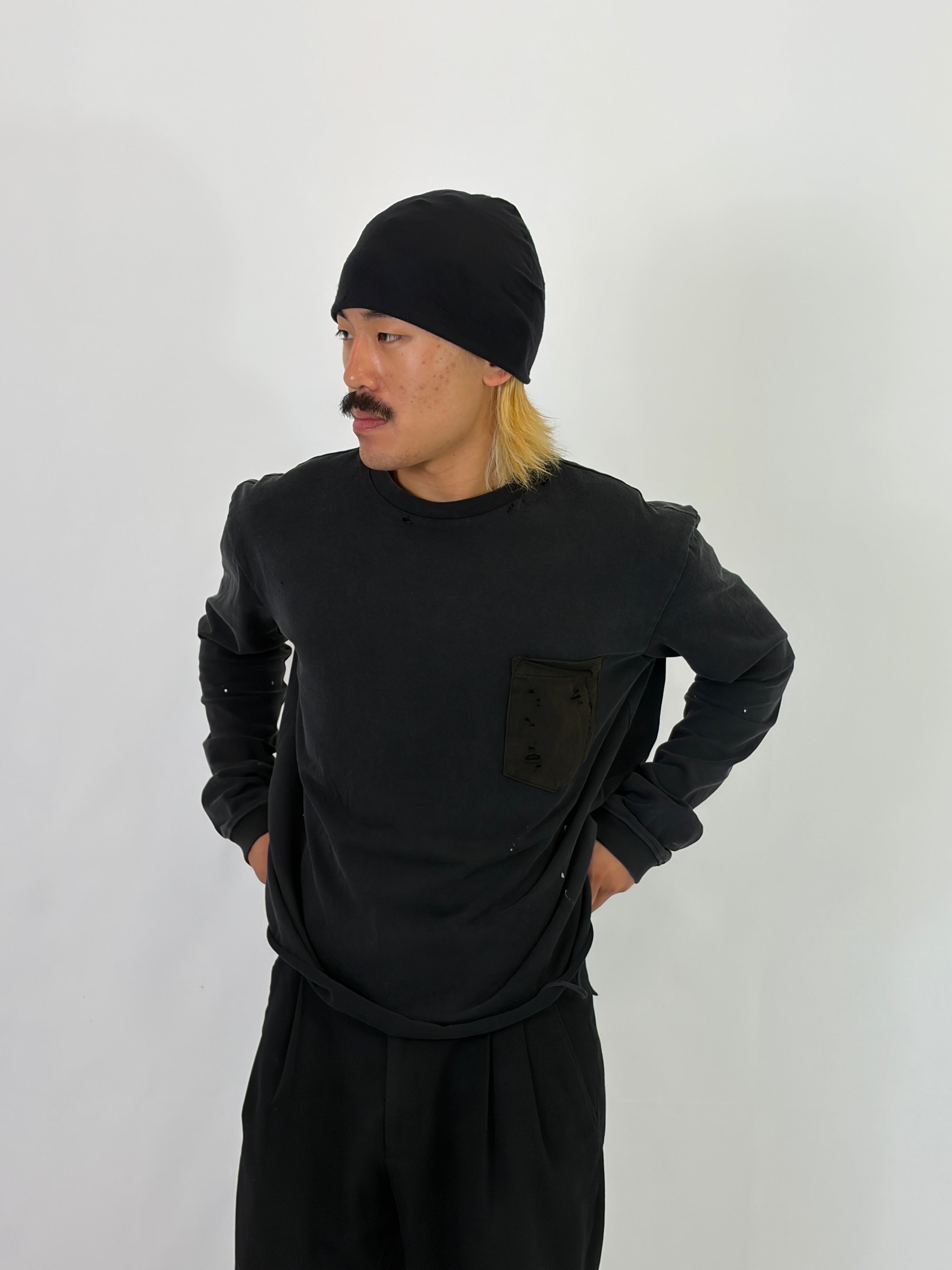 DISTRESSED POCKET LONGSLEEVE - ANTHRACITE