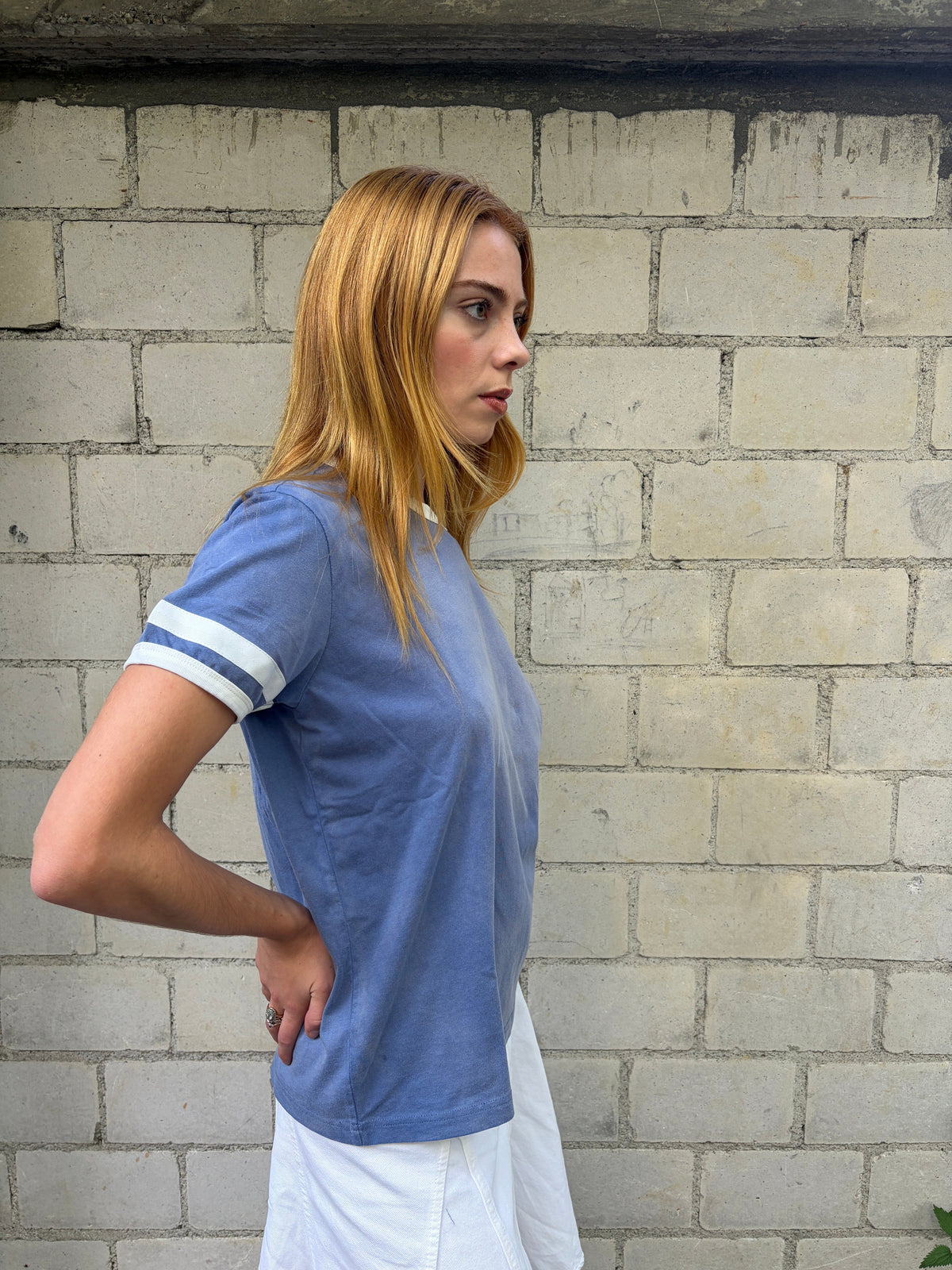 ASSAN RINGER TEE - Washed Blue