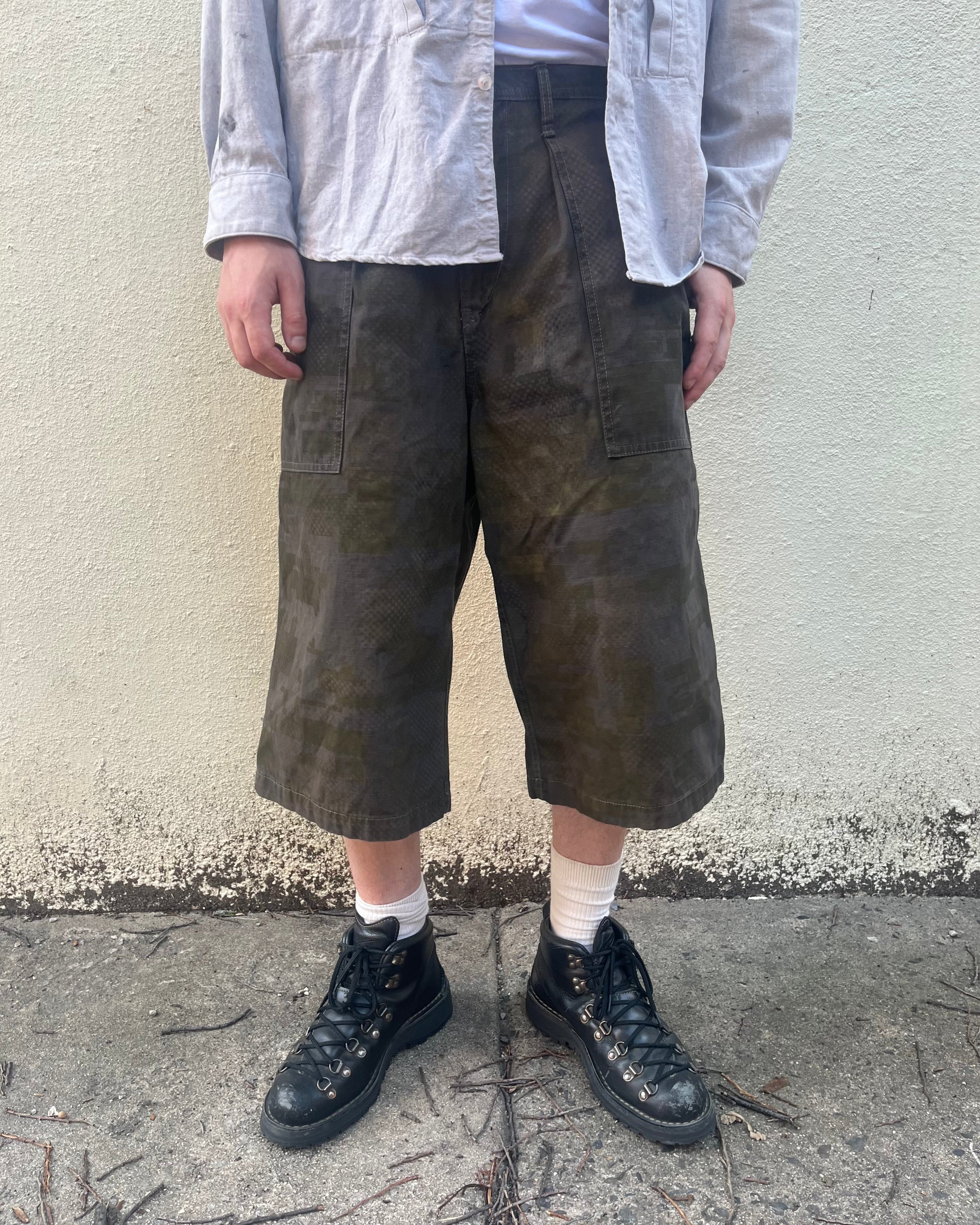 Long Shorts - Black Tea + Rust Dyed 2 Layer Digi-Camo Cotton Ripstop