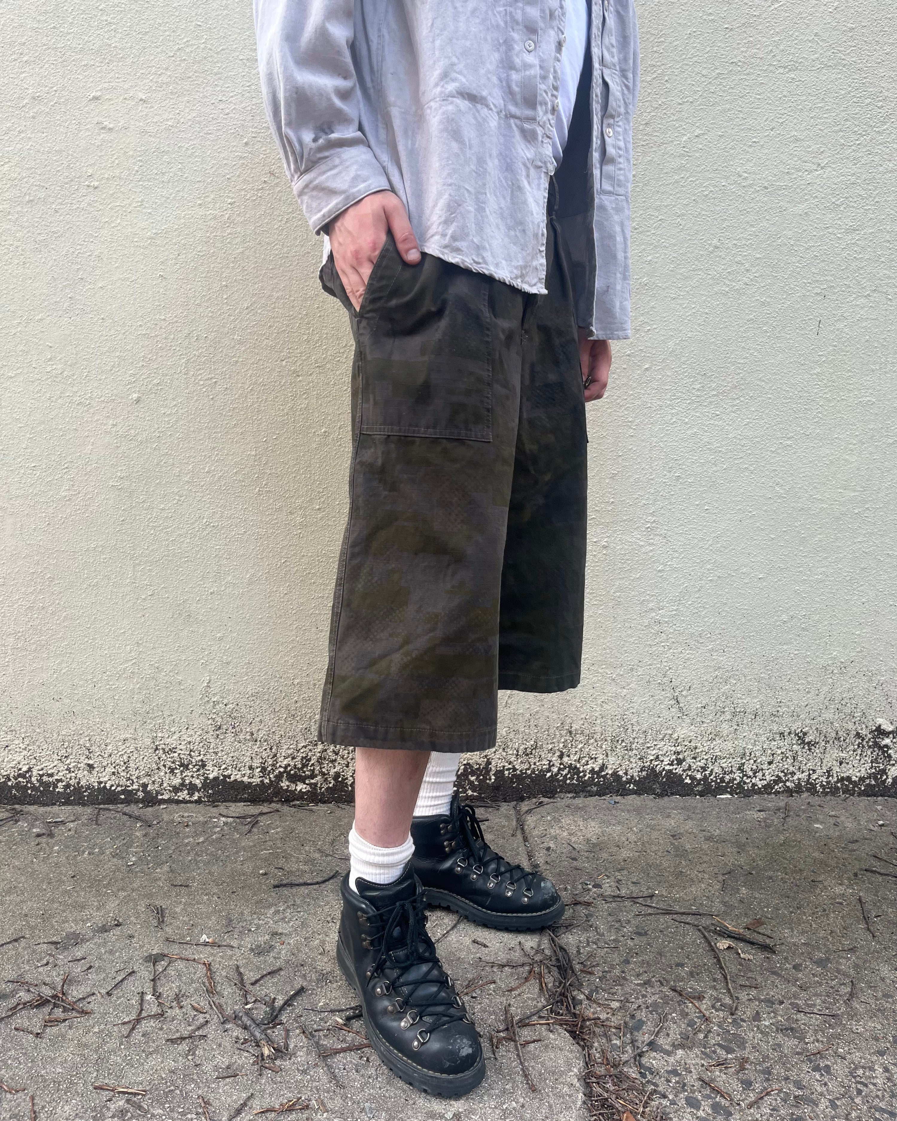 Long Shorts - Black Tea + Rust Dyed 2 Layer Digi-Camo Cotton Ripstop