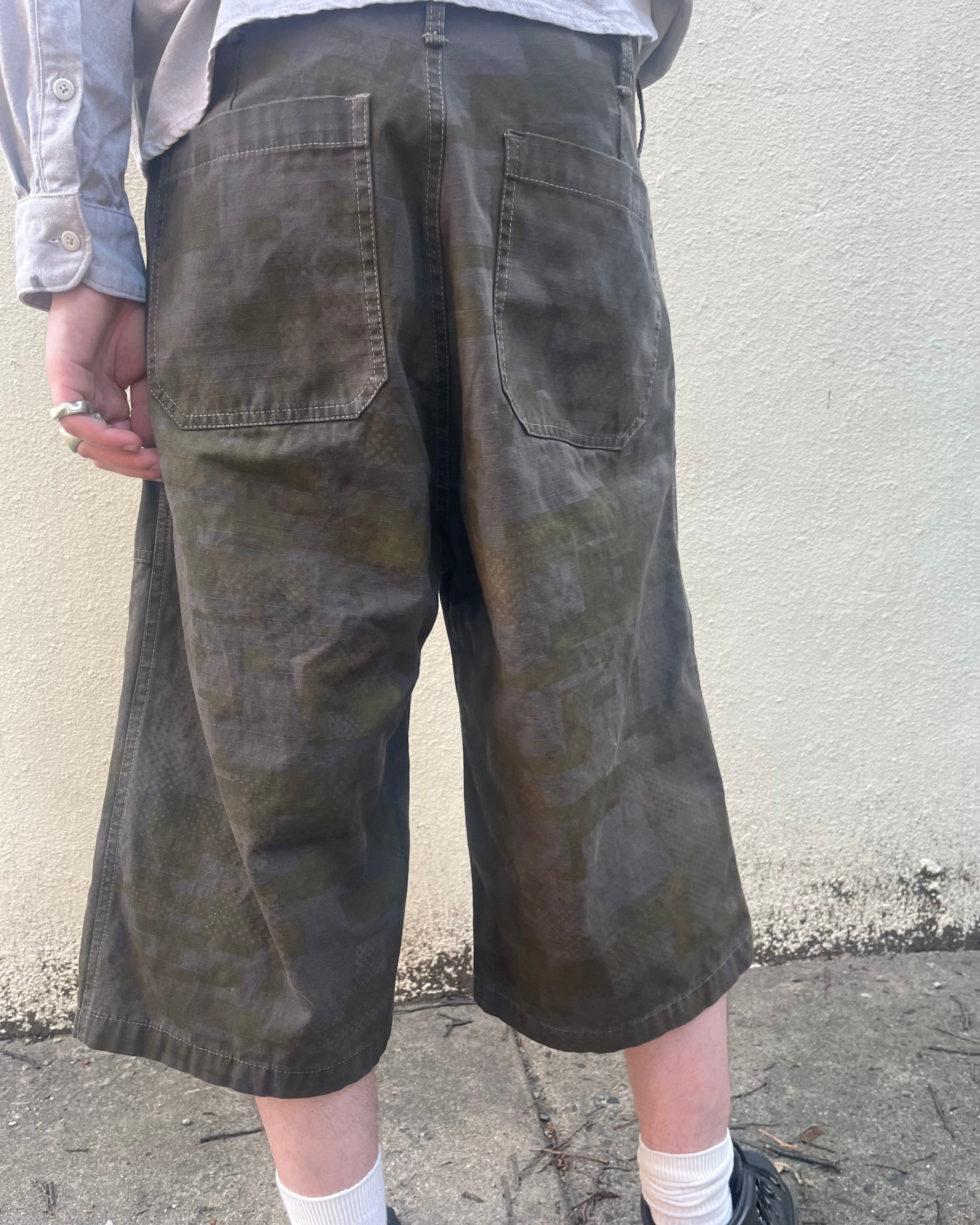 Long Shorts - Black Tea + Rust Dyed 2 Layer Digi-Camo Cotton Ripstop