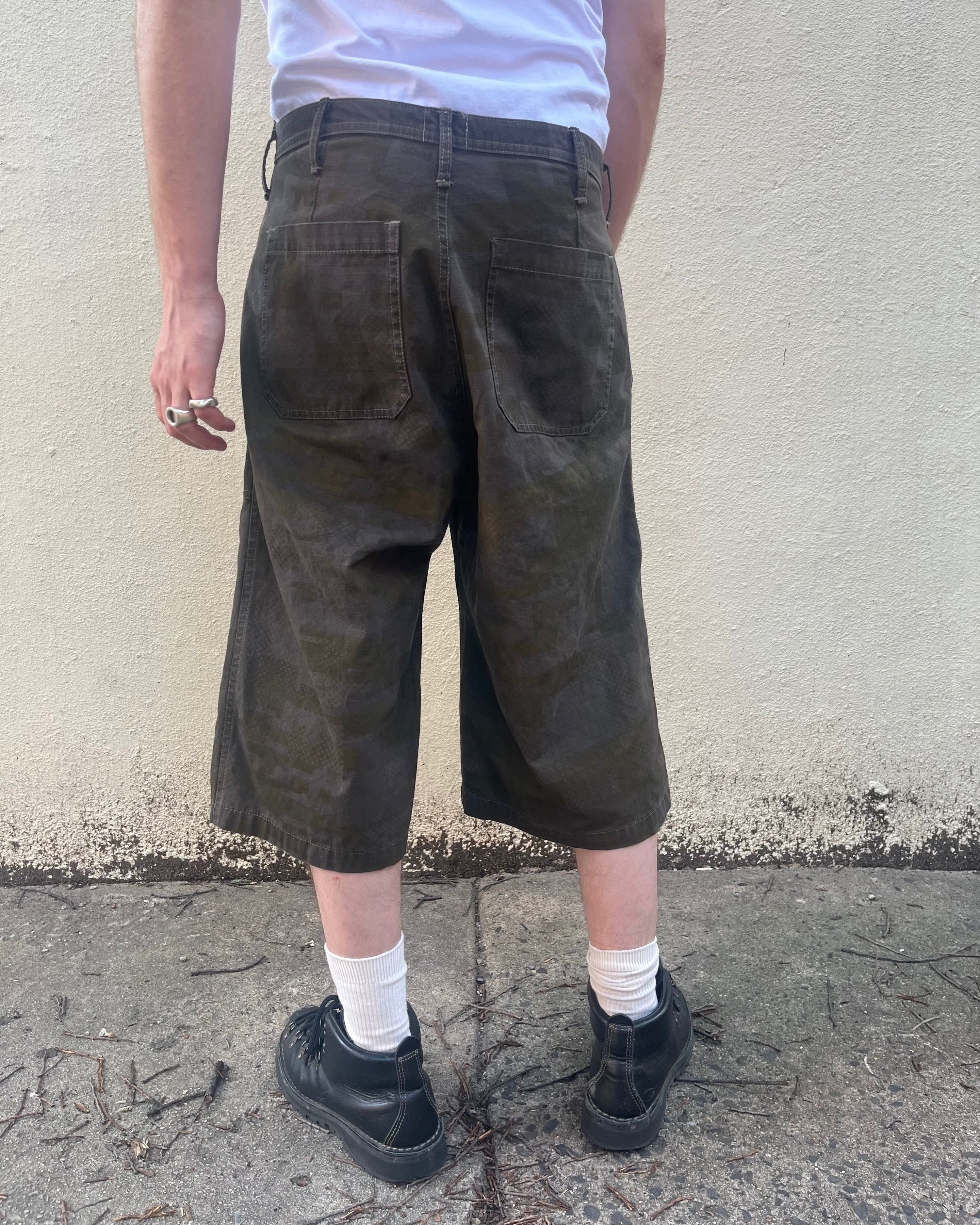Long Shorts - Black Tea + Rust Dyed 2 Layer Digi-Camo Cotton Ripstop