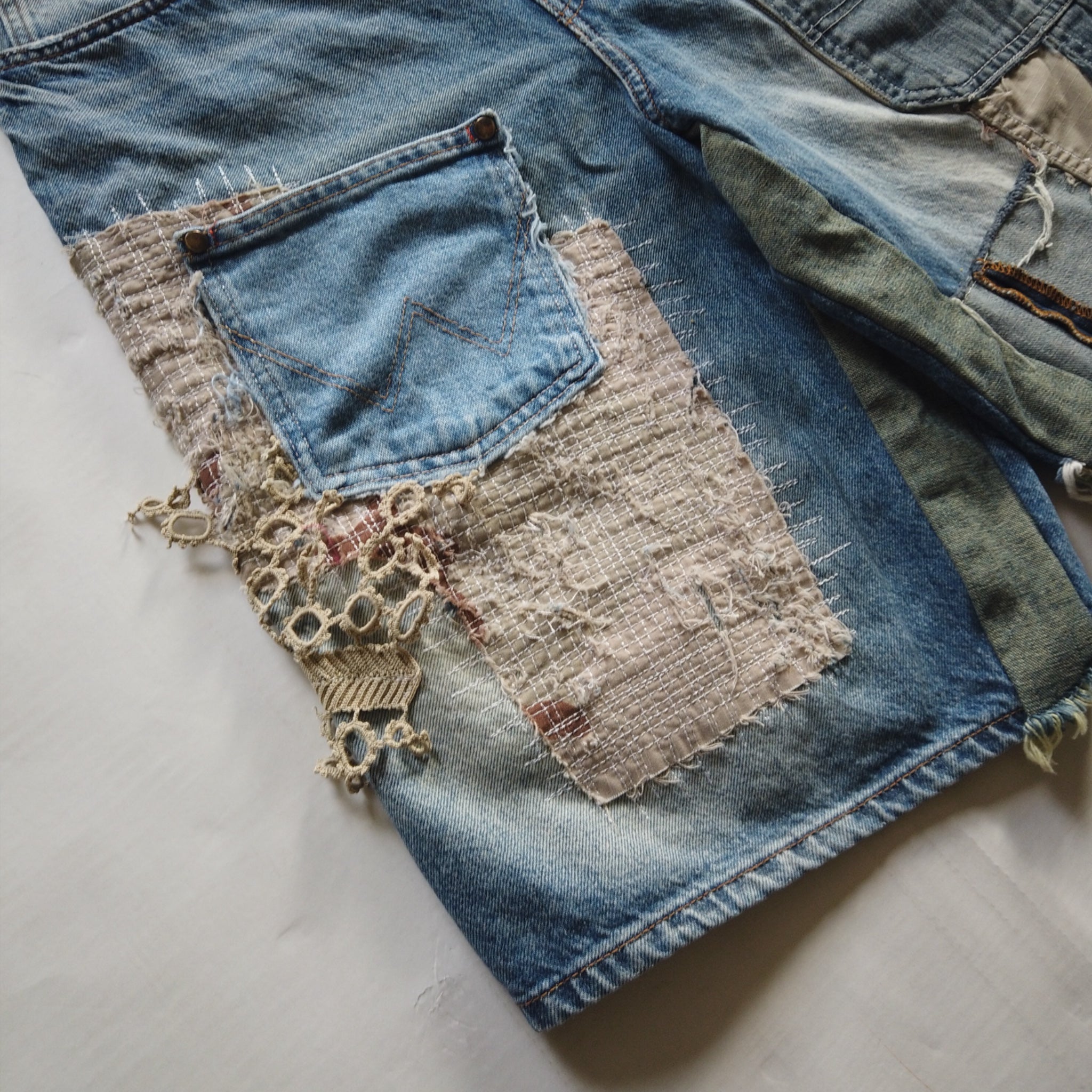 Patchwork Denim Shorts