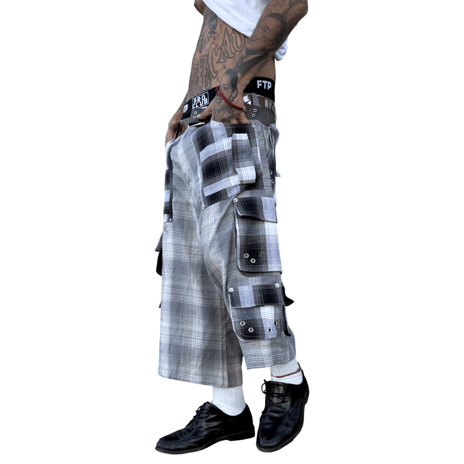 WOOL SHORTS, GREY/BLACK PLAID