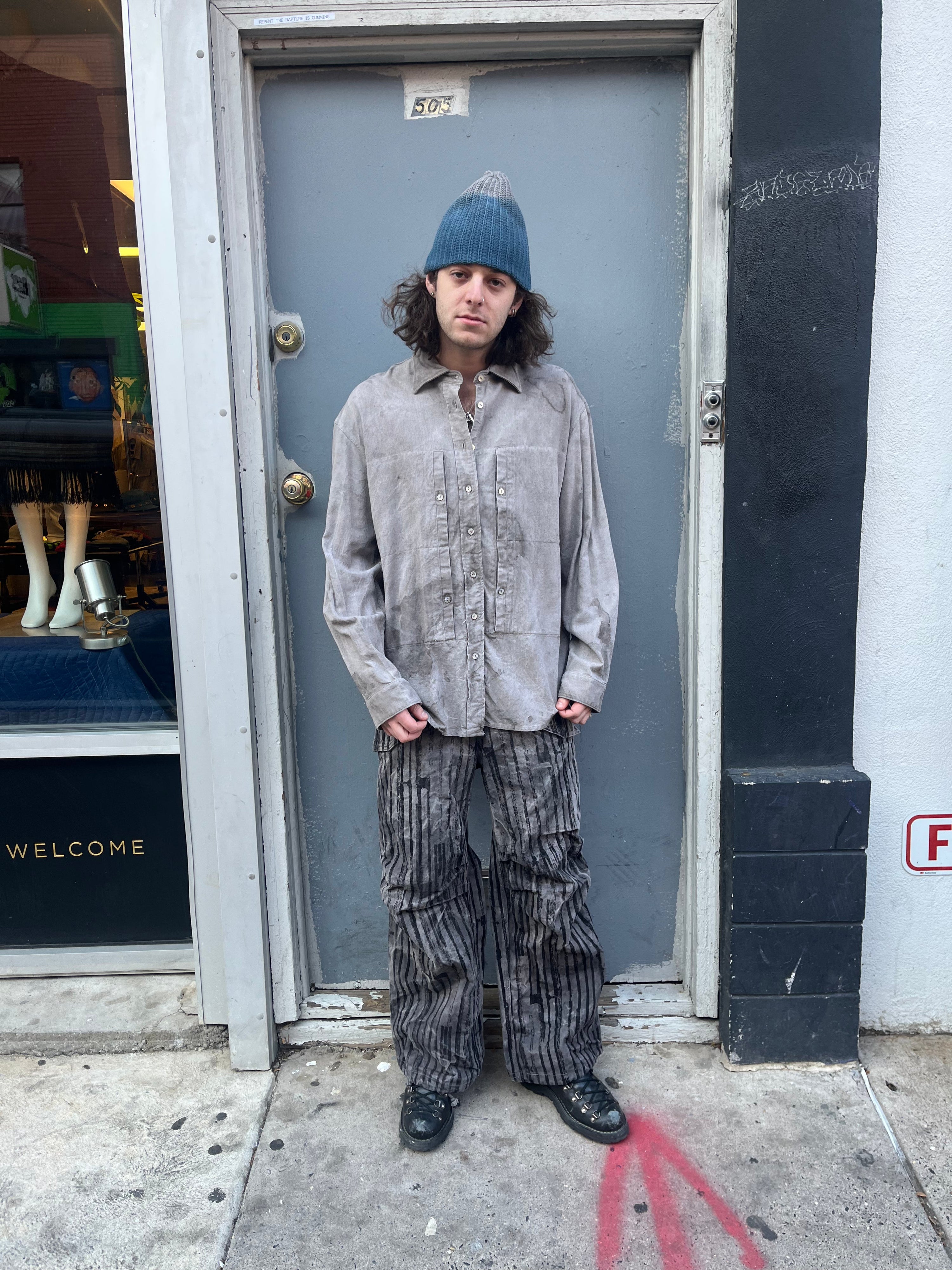 Utility Thwocket Pants - Acorn + Rust Dyed Stripe Denim