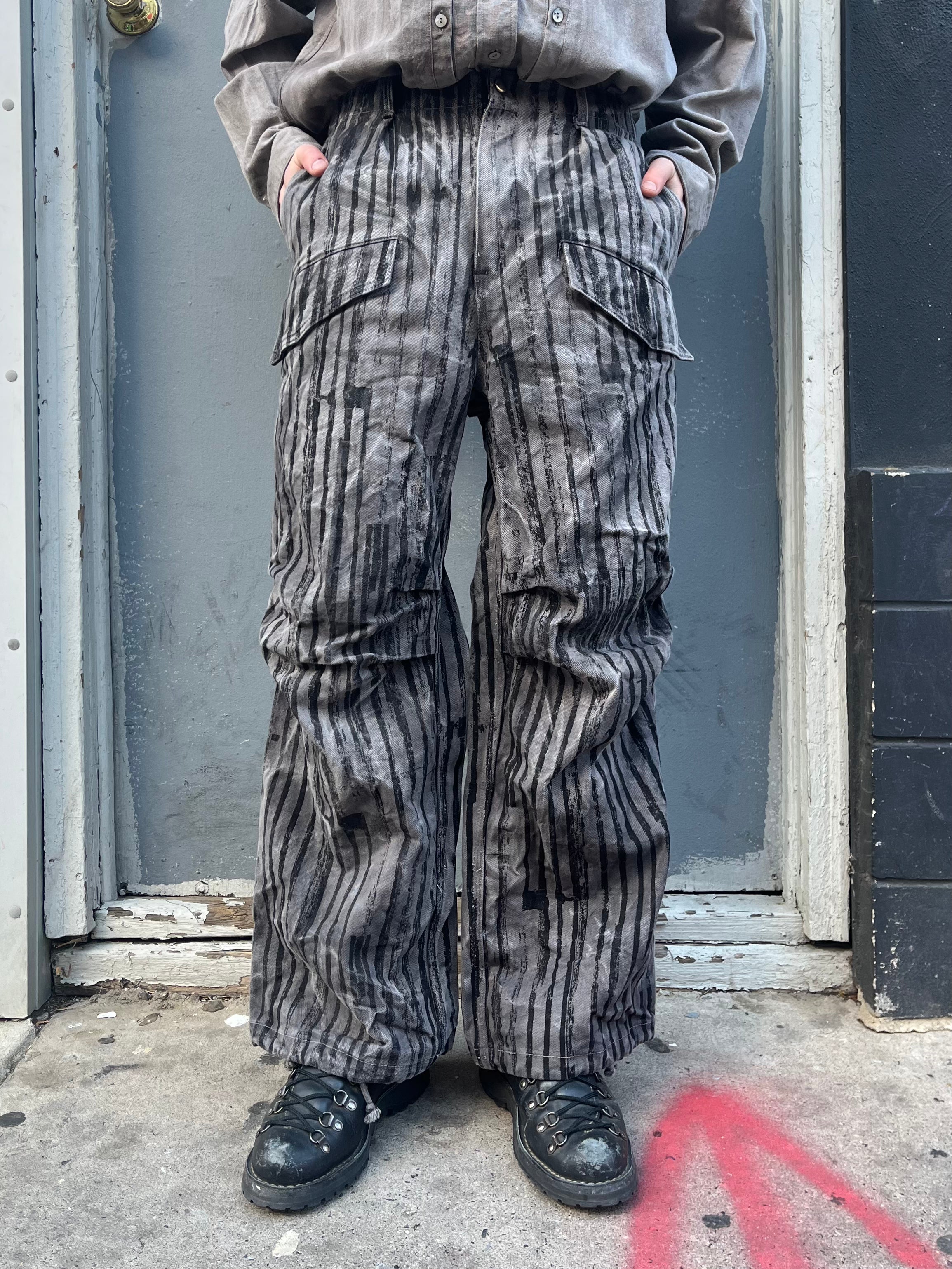 Utility Thwocket Pants - Acorn + Rust Dyed Stripe Denim