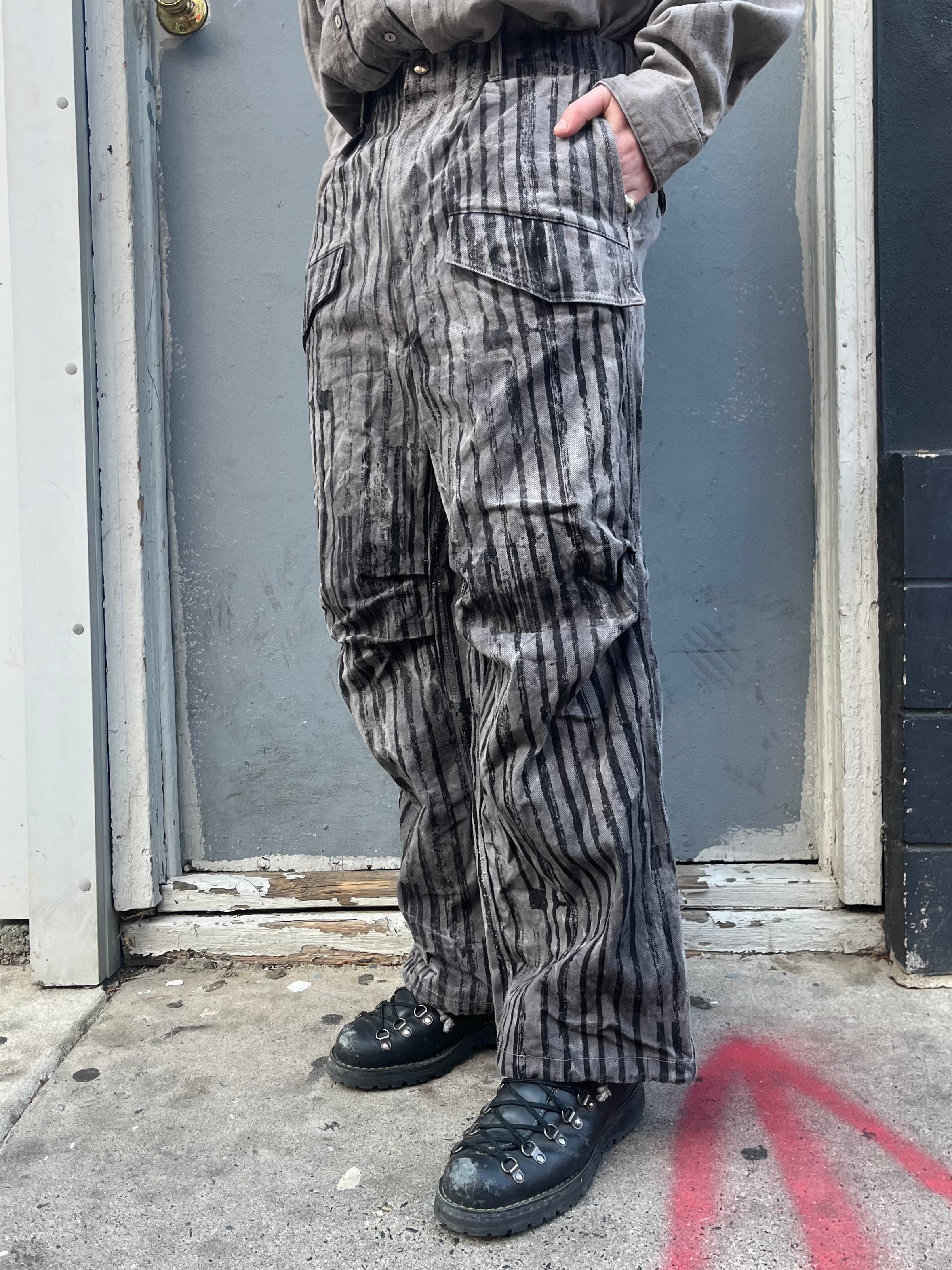 Utility Thwocket Pants - Acorn + Rust Dyed Stripe Denim