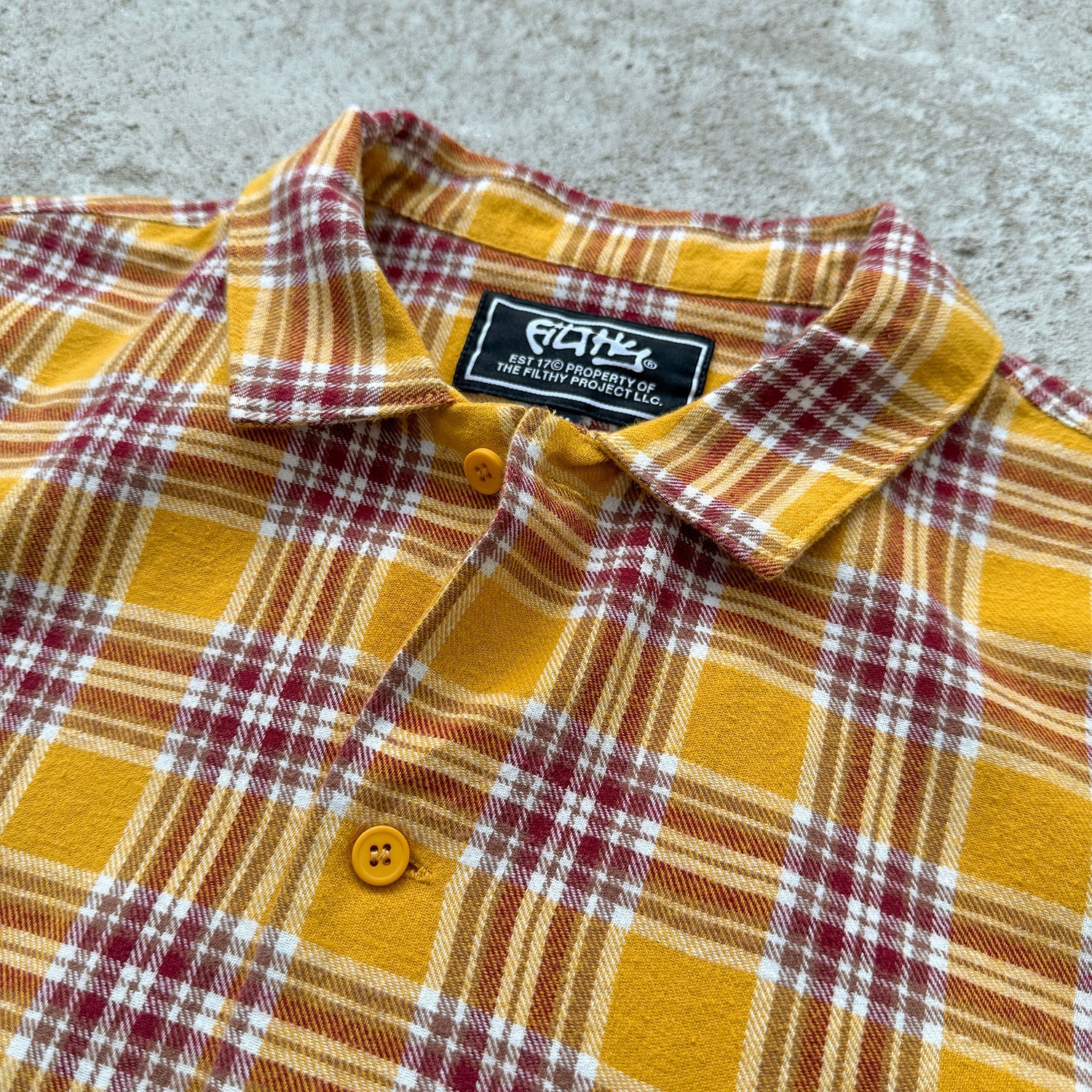 filthy® plaid button up (mustard)