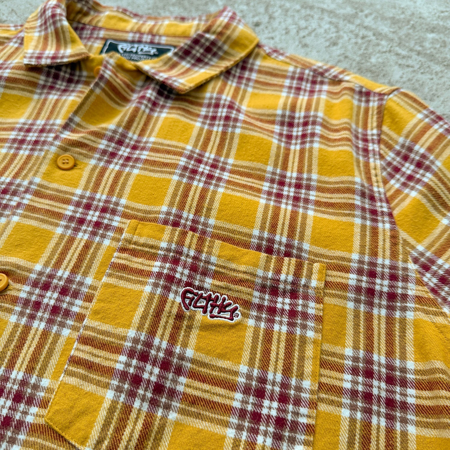 filthy® plaid button up (mustard)