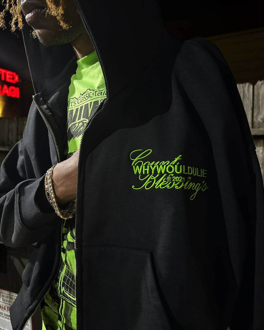 ‘Blessed’ B-G French Terry Crop-Zip—@kyslingo IS 6’2 (188CM) WEARING SIZE SNow available at WHYWOULDULIE.COM